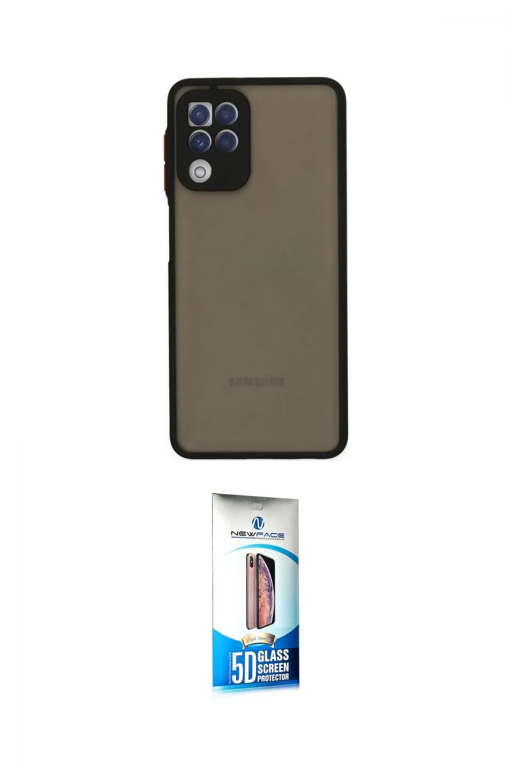 ieg™ Galaxy A22 Kılıf Ahenk Çizgi Serisi - Siyah 5D Eko Cam Ekran Koruyucu