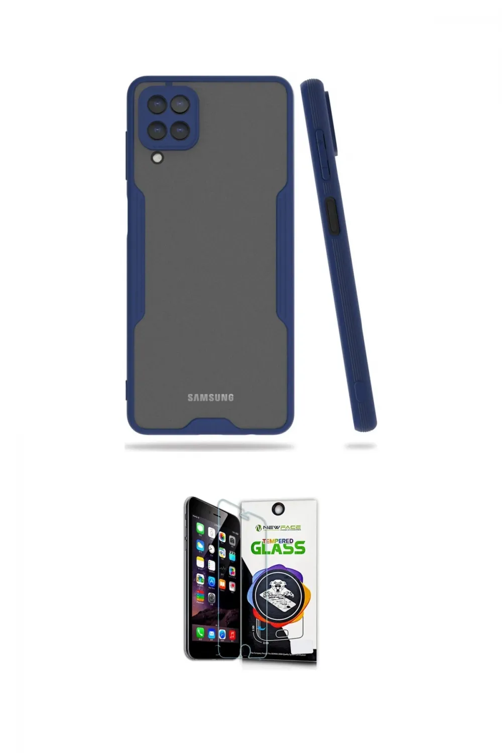 ieg™ Galaxy A22 Kılıf Atlas Asil Serisi - Şeffaf Temperli Cam Ekran Koruyucu
