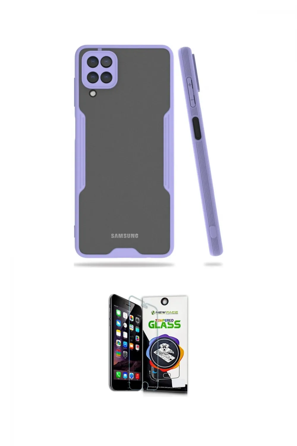 ieg™ Galaxy A22 Kılıf Atlas Asil Serisi - Şeffaf Temperli Cam Ekran Koruyucu