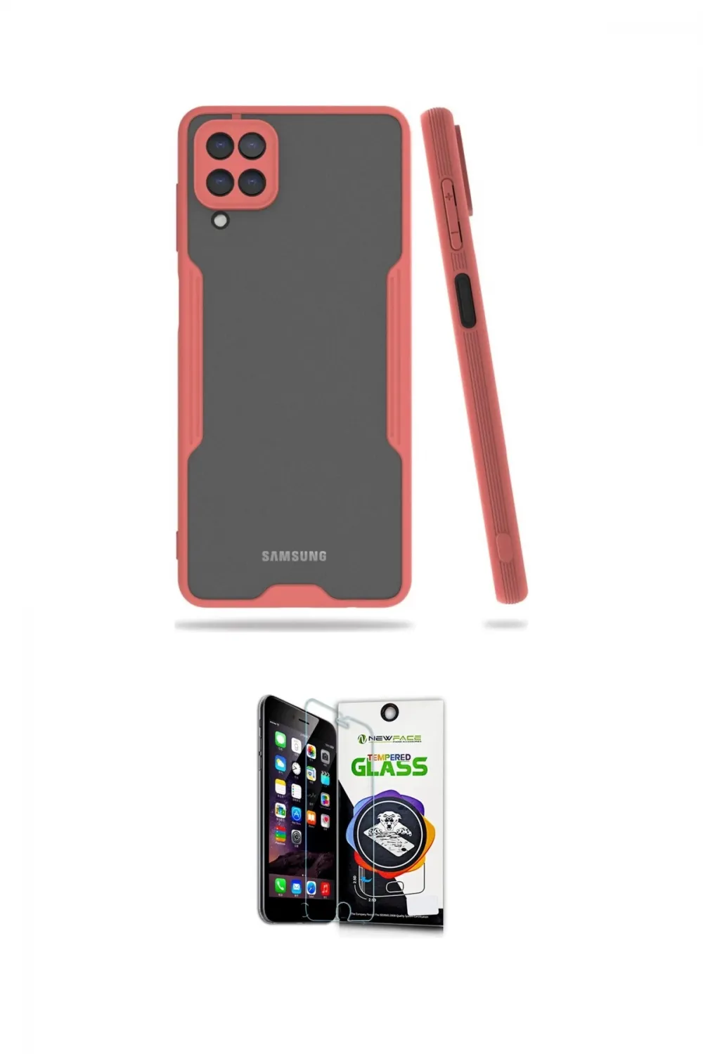 ieg™ Galaxy A22 Kılıf Atlas Asil Serisi - Şeffaf Temperli Cam Ekran Koruyucu