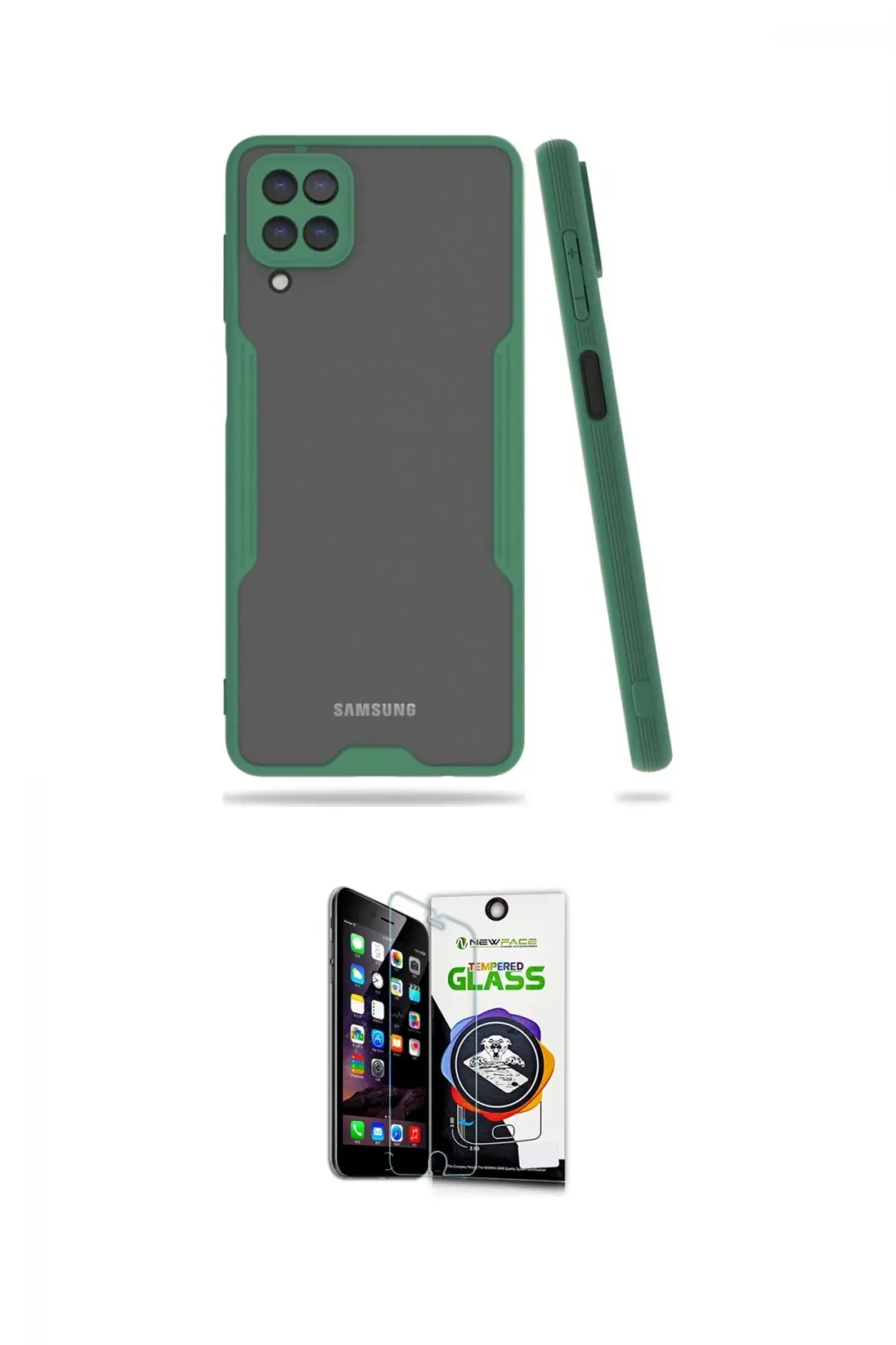 ieg™ Galaxy A22 Kılıf Atlas Asil Serisi - Şeffaf Temperli Cam Ekran Koruyucu