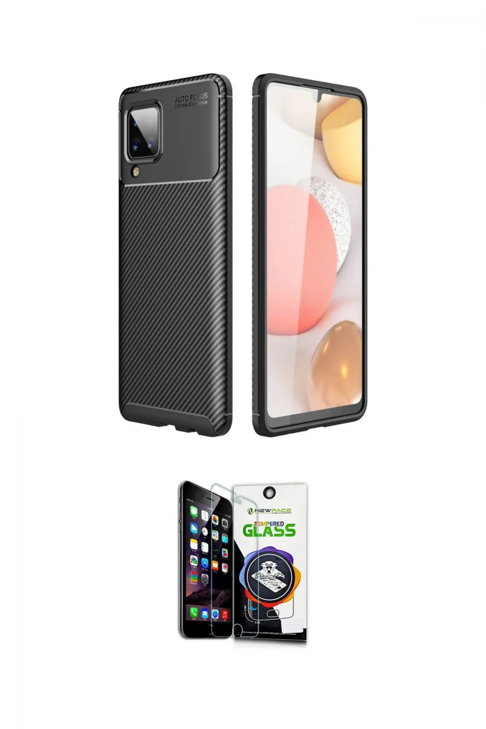 ieg™ Galaxy A22 Kılıf Eksen Form Prime - Şeffaf Temperli Cam Ekran Koruyucu