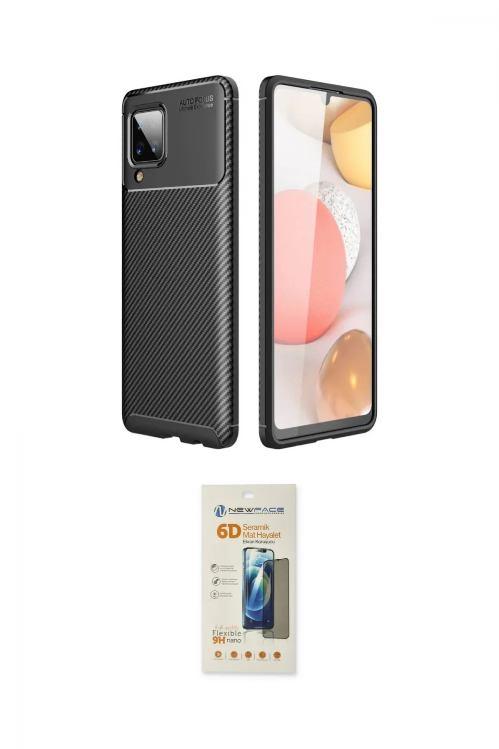 ieg™ Galaxy A22 Kılıf Eksen Form Prime - Siyah 6D Mat Seramik Hayalet Nano Ekran Koruyucu