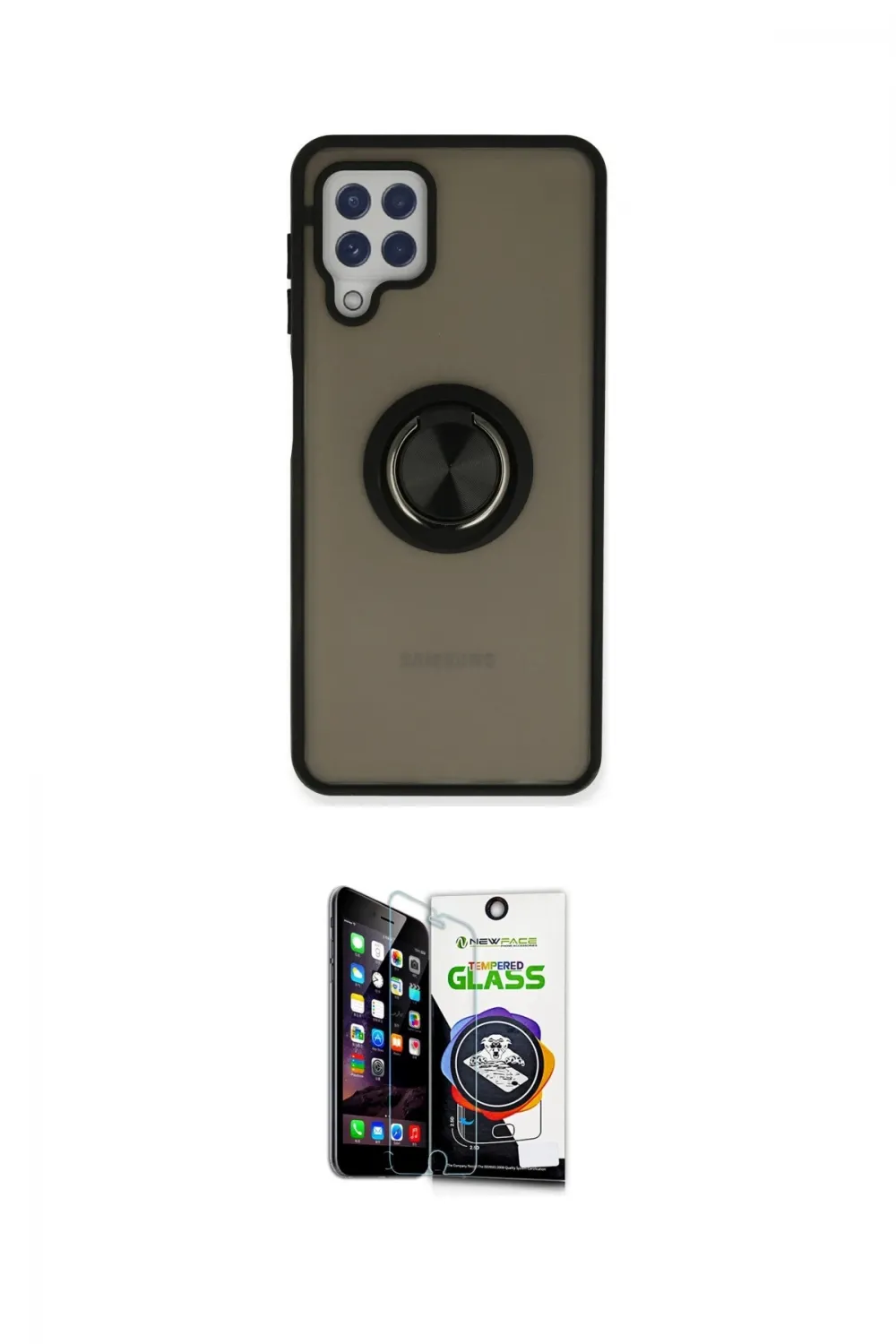ieg™ Galaxy A22 Kılıf Yörünge Çizgi - Şeffaf Temperli Cam Ekran Koruyucu