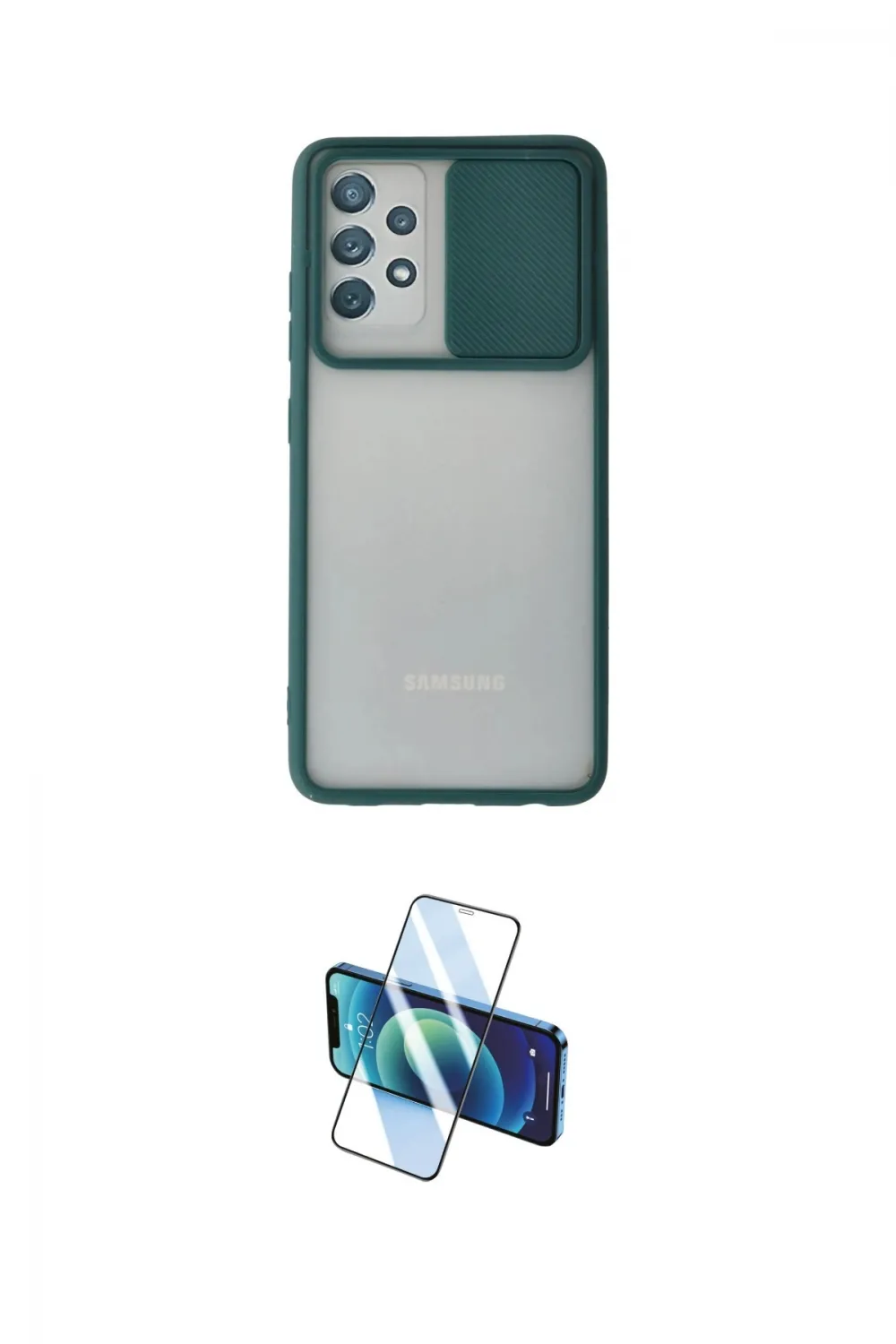 ieg™ Galaxy A32 Kılıf Vadi Çizgi - Siyah 3D Antistatik Cam Ekran Koruyucu