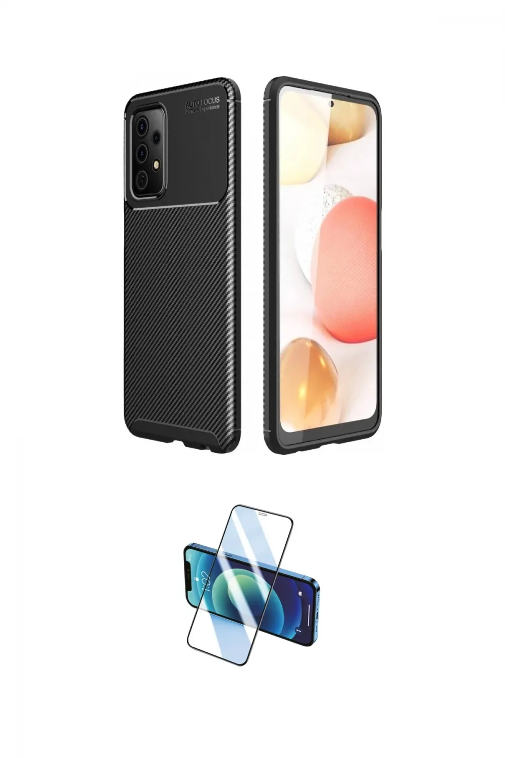 ieg™ Galaxy A52 Kılıf Eksen Form Prime - Siyah 3D Antistatik Cam Ekran Koruyucu