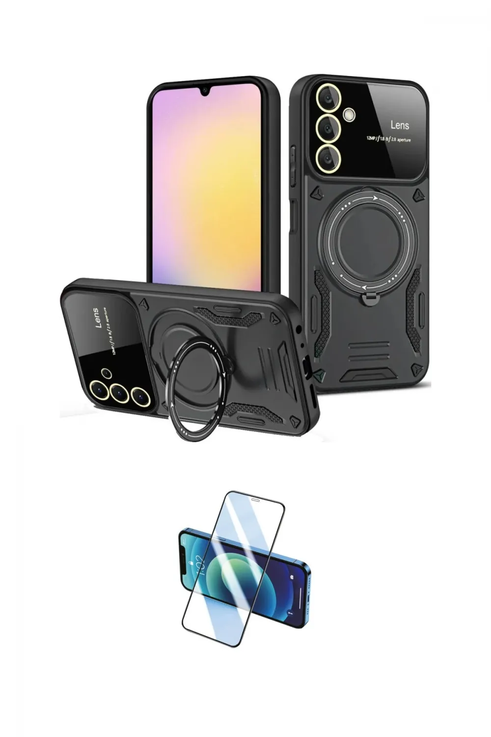 ieg™ Galaxy A56 Kılıf Kıvılcım Modern Serisi - Siyah 3D Antistatik Cam Ekran Koruyucu