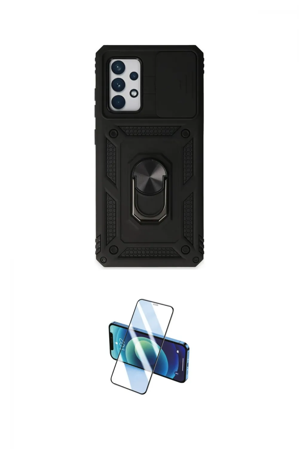 ieg™ Galaxy A72 Kılıf Ahenk Klasik - Siyah 3D Antistatik Cam Ekran Koruyucu
