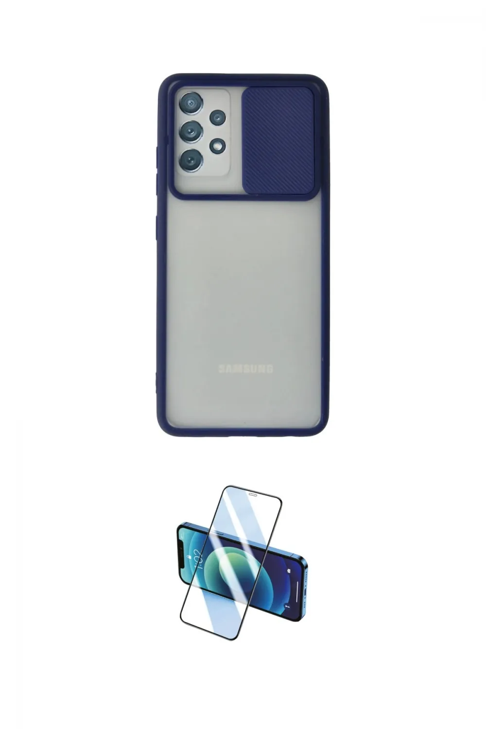 ieg™ Galaxy A72 Kılıf Vadi Çizgi - Siyah 3D Antistatik Cam Ekran Koruyucu