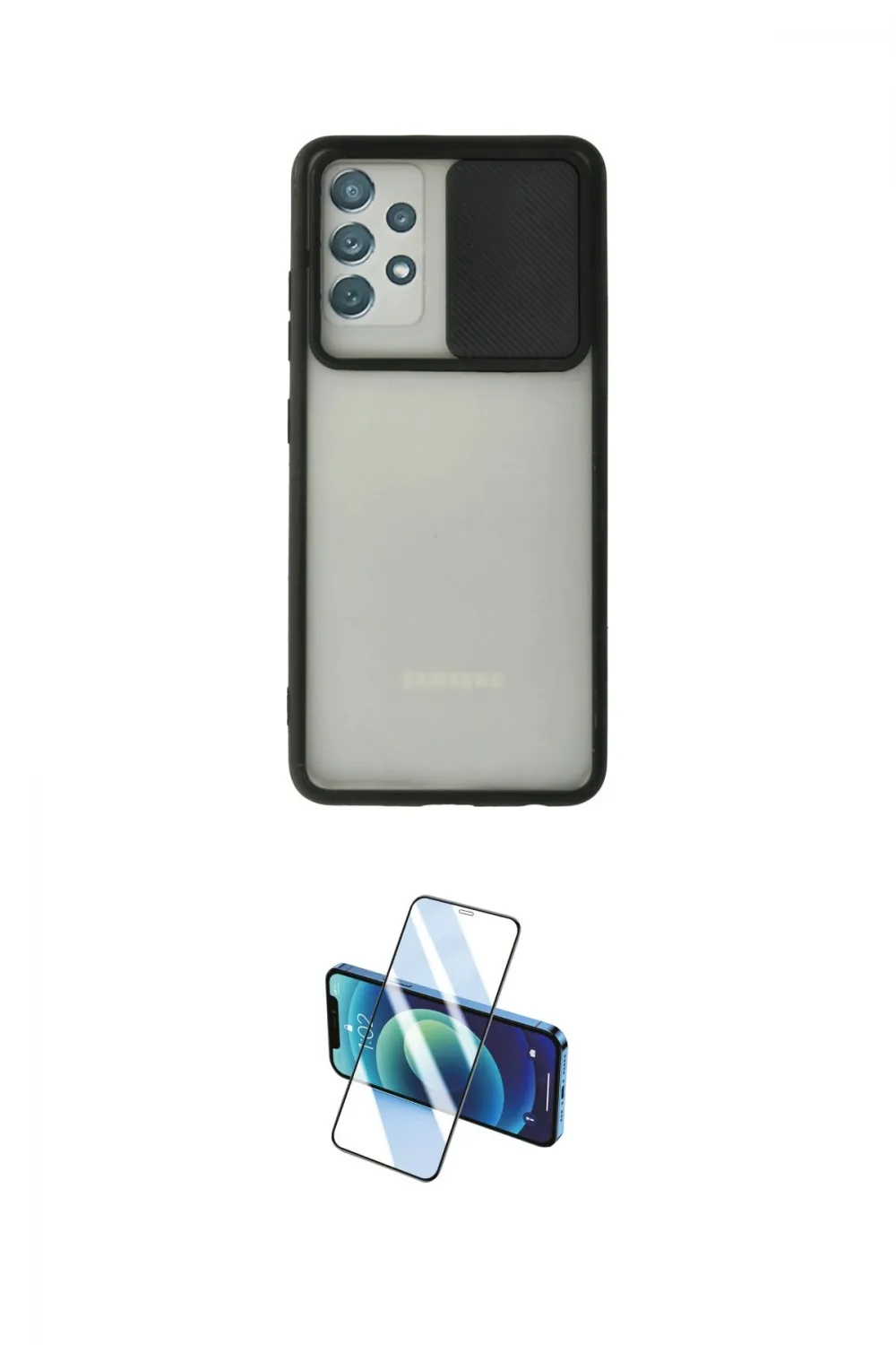 ieg™ Galaxy A72 Kılıf Vadi Çizgi - Siyah 3D Antistatik Cam Ekran Koruyucu