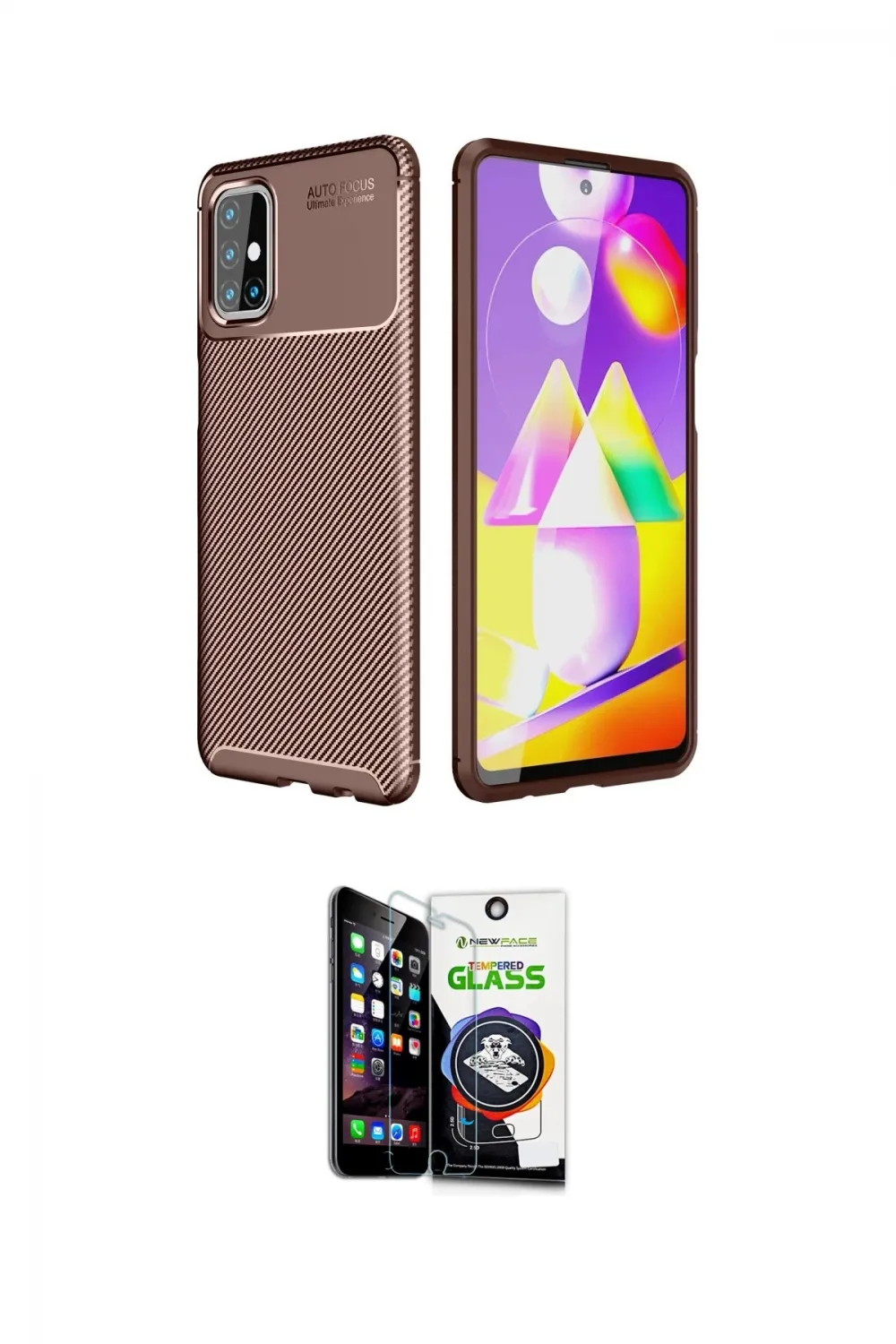 ieg™ Galaxy M31S Kılıf Eksen Form Prime - Şeffaf Temperli Cam Ekran Koruyucu
