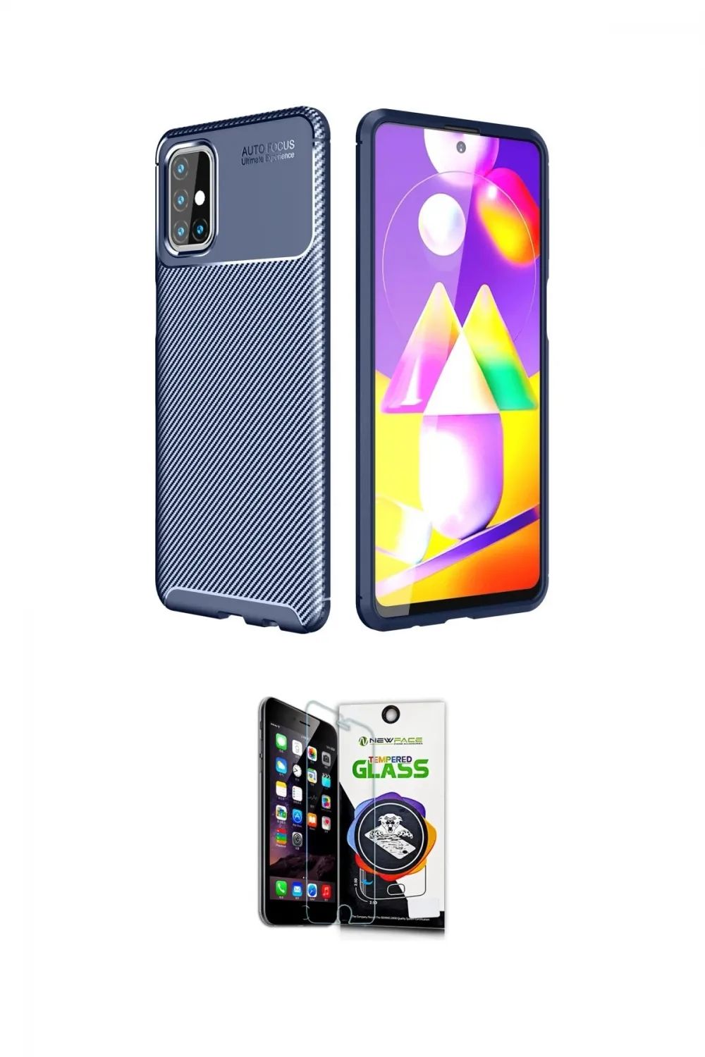 ieg™ Galaxy M31S Kılıf Eksen Form Prime - Şeffaf Temperli Cam Ekran Koruyucu