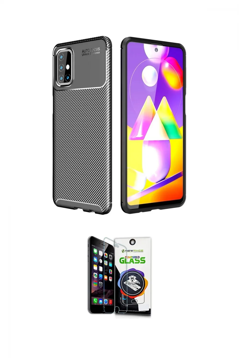 ieg™ Galaxy M31S Kılıf Eksen Form Prime - Şeffaf Temperli Cam Ekran Koruyucu
