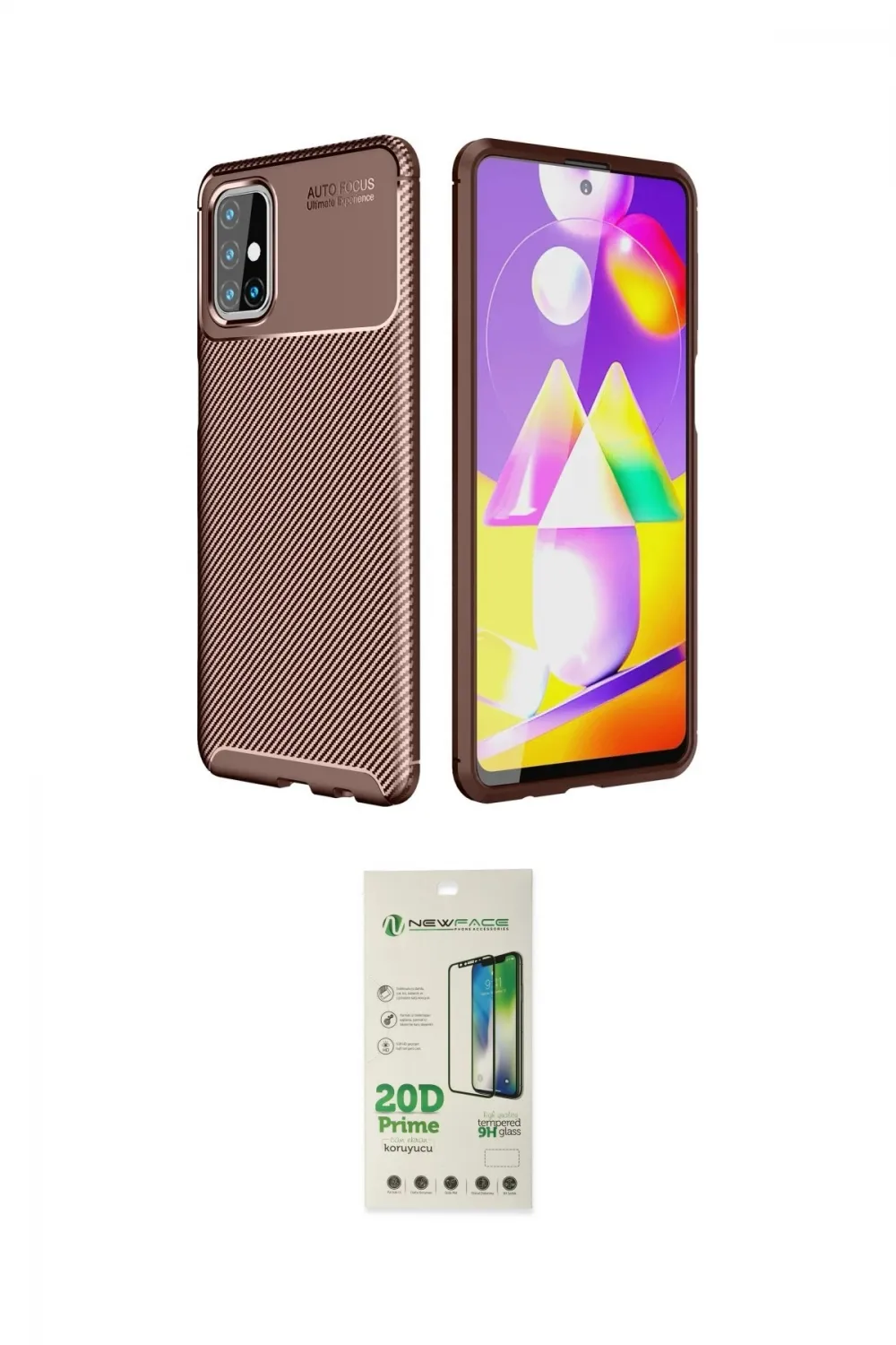 ieg™ Galaxy M31S Kılıf Eksen Form Prime - Siyah 20D Premium Cam Ekran Koruyucu