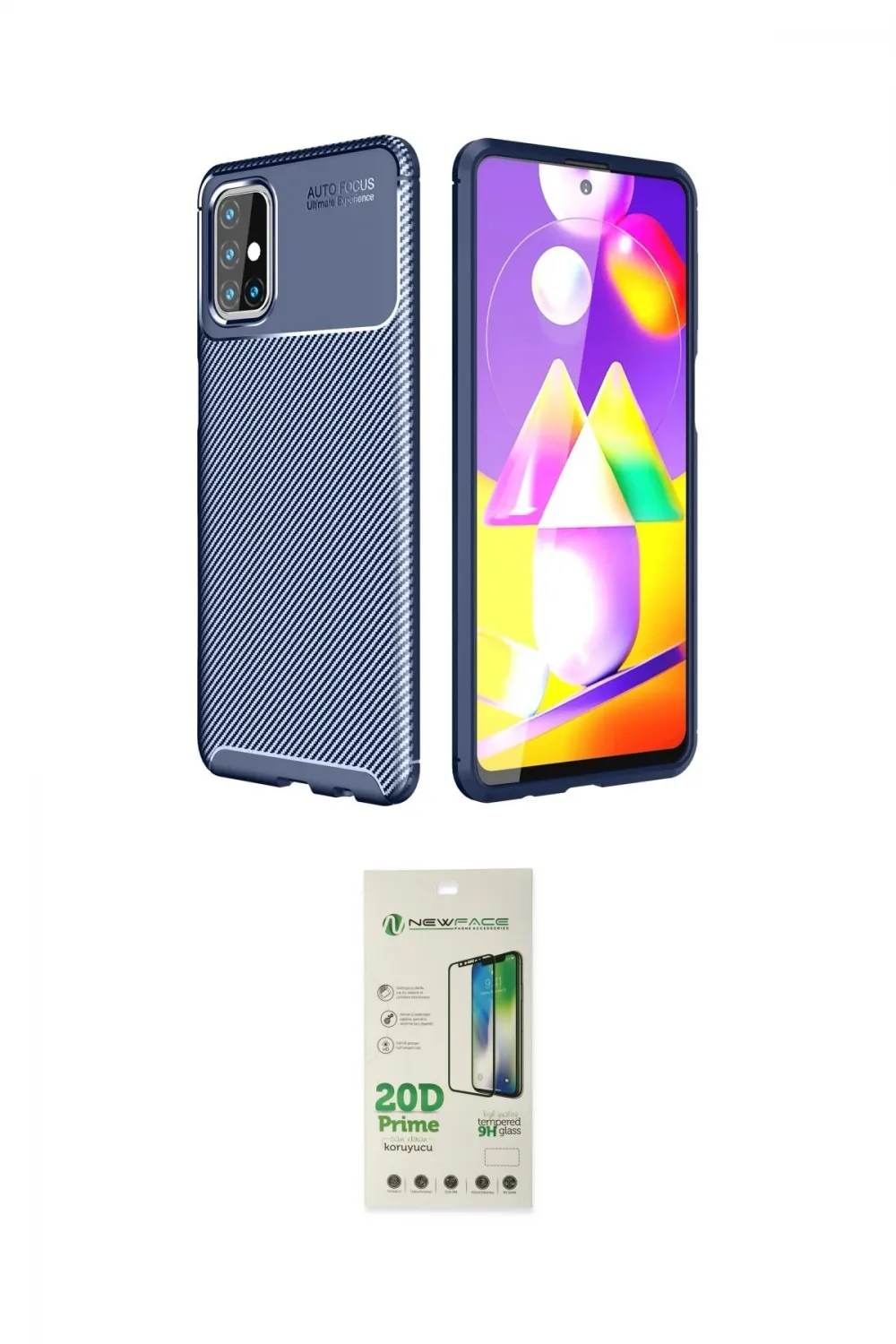 ieg™ Galaxy M31S Kılıf Eksen Form Prime - Siyah 20D Premium Cam Ekran Koruyucu