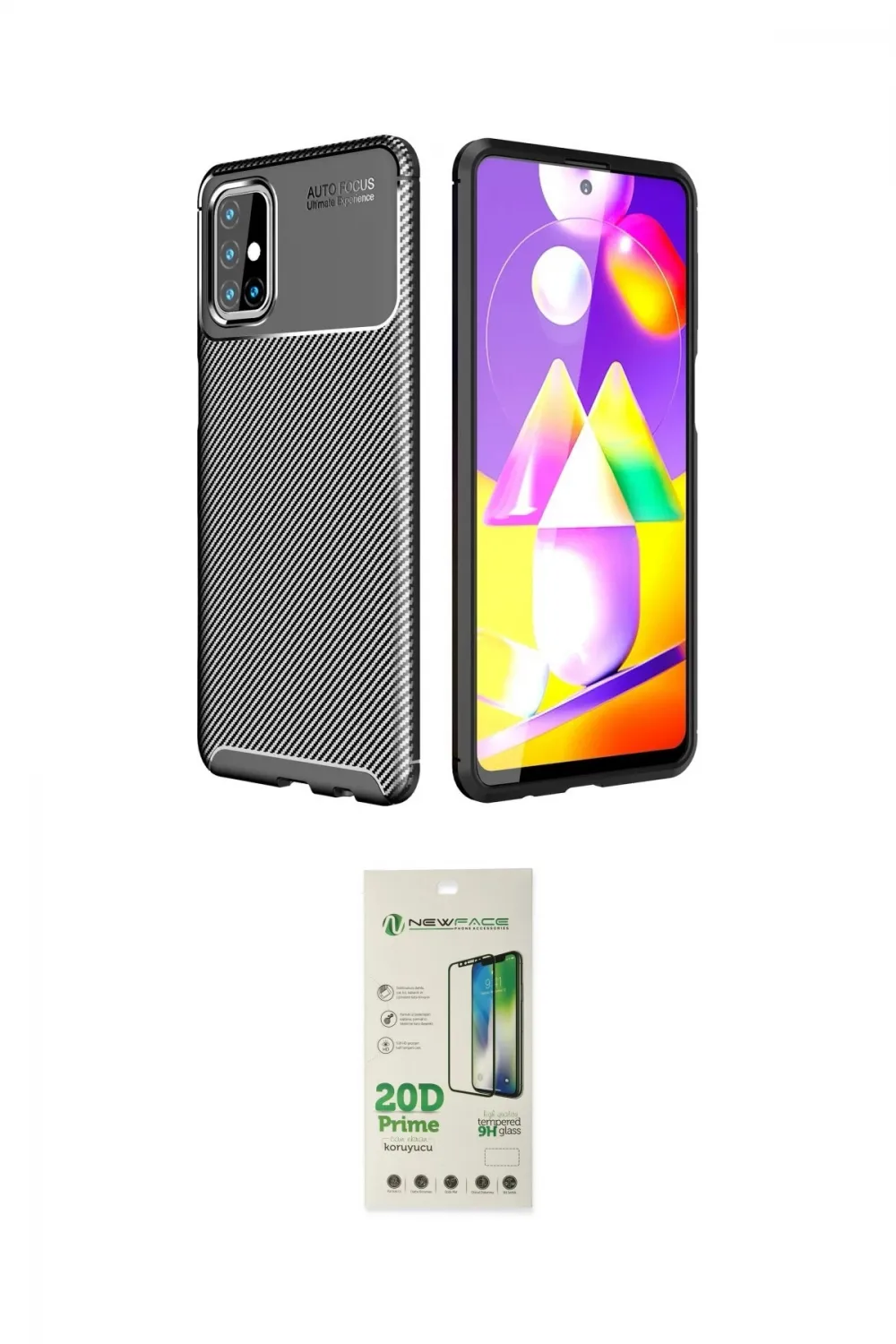 ieg™ Galaxy M31S Kılıf Eksen Form Prime - Siyah 20D Premium Cam Ekran Koruyucu
