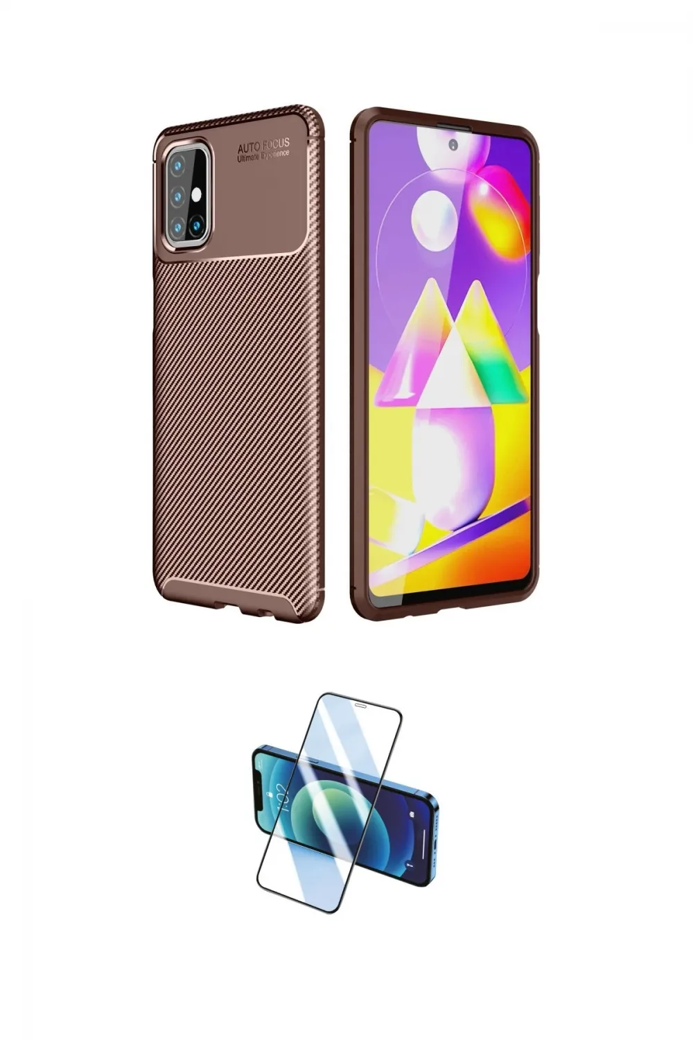 ieg™ Galaxy M31S Kılıf Eksen Form Prime - Siyah 3D Antistatik Seramik Nano Ekran Koruyucu
