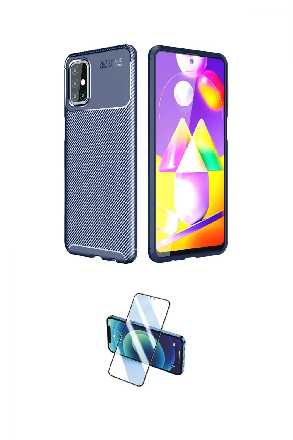 ieg™ Galaxy M31S Kılıf Eksen Form Prime - Siyah 3D Antistatik Seramik Nano Ekran Koruyucu
