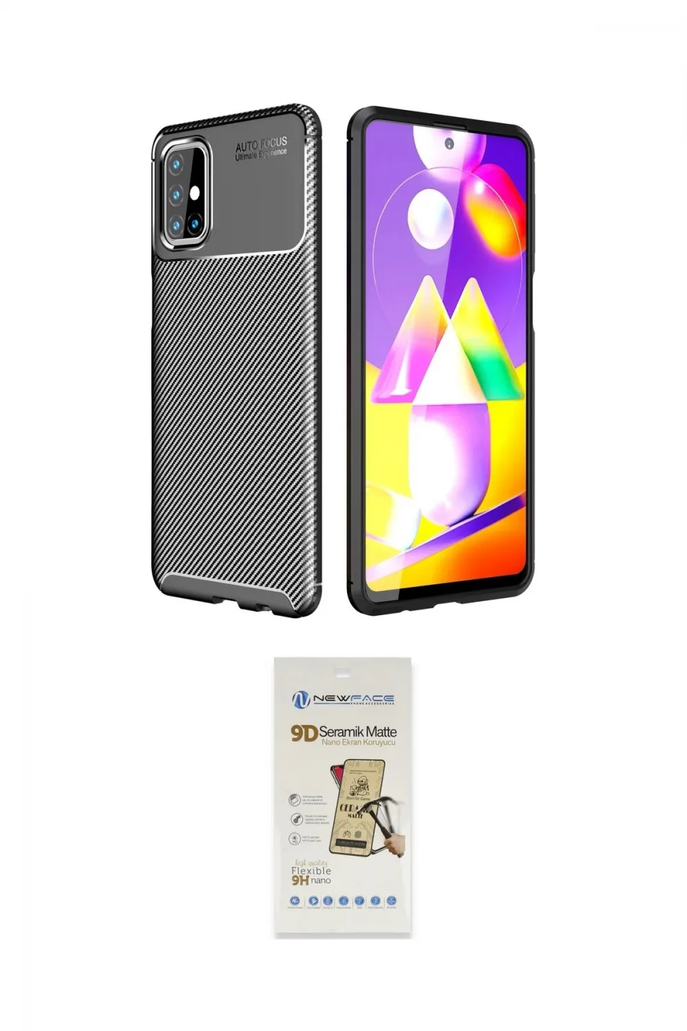 ieg™ Galaxy M31S Kılıf Eksen Form Prime - Siyah Mat Seramik Nano Ekran Koruyucu