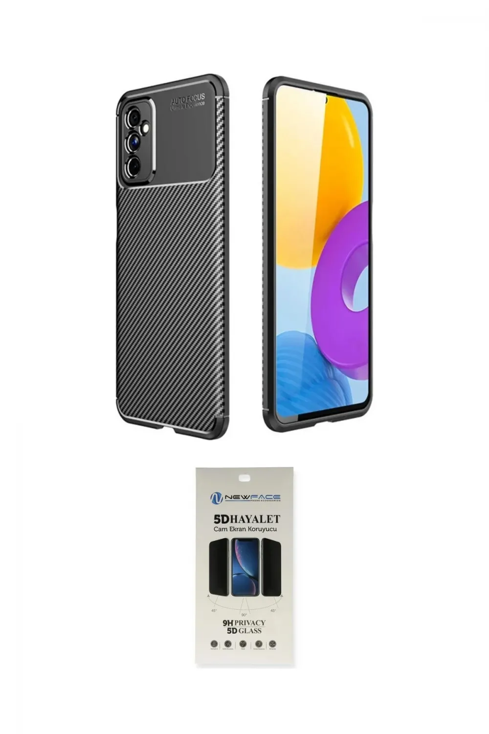 ieg™ Galaxy M52 5G Kılıf Eksen Form Prime - Siyah 5D Hayalet Cam Ekran Koruyucu