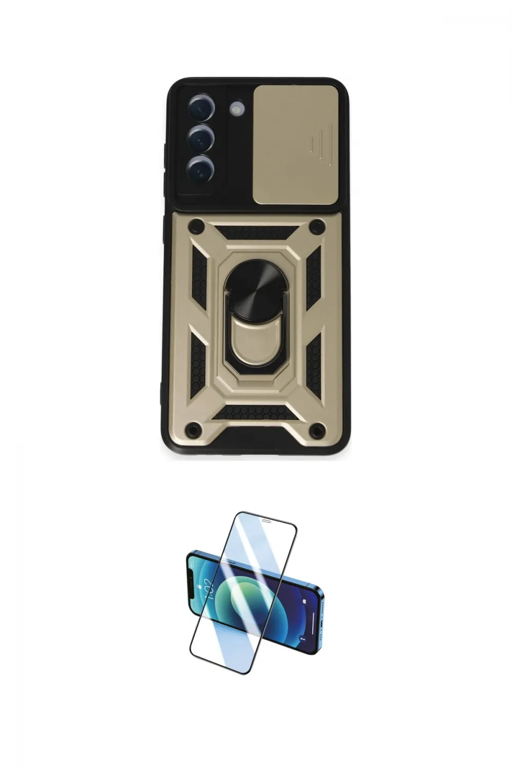 ieg™ Galaxy S21 FE Kılıf Ahenk Klasik - Siyah 3D Antistatik Cam Ekran Koruyucu