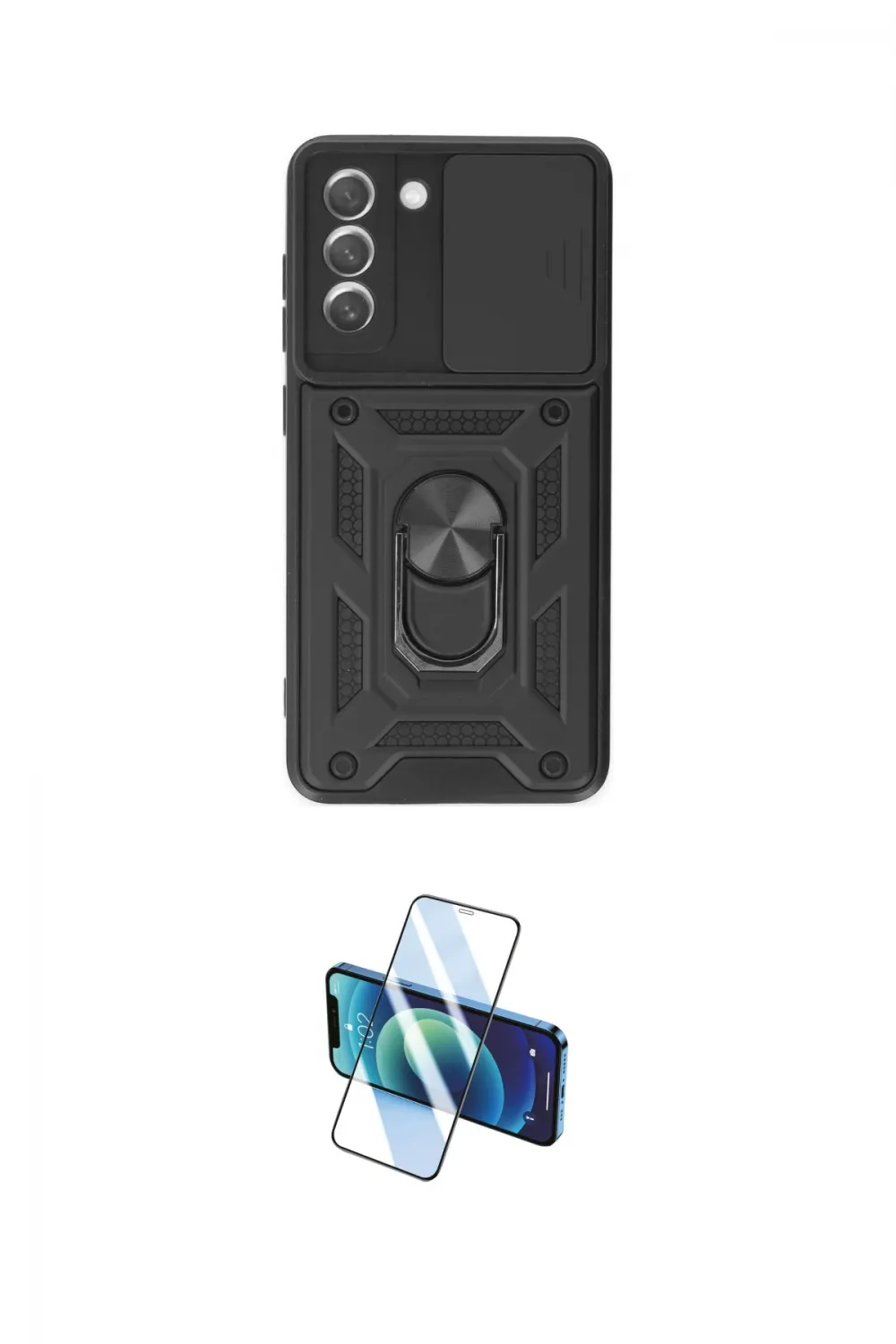 ieg™ Galaxy S21 FE Kılıf Ahenk Klasik - Siyah 3D Antistatik Cam Ekran Koruyucu