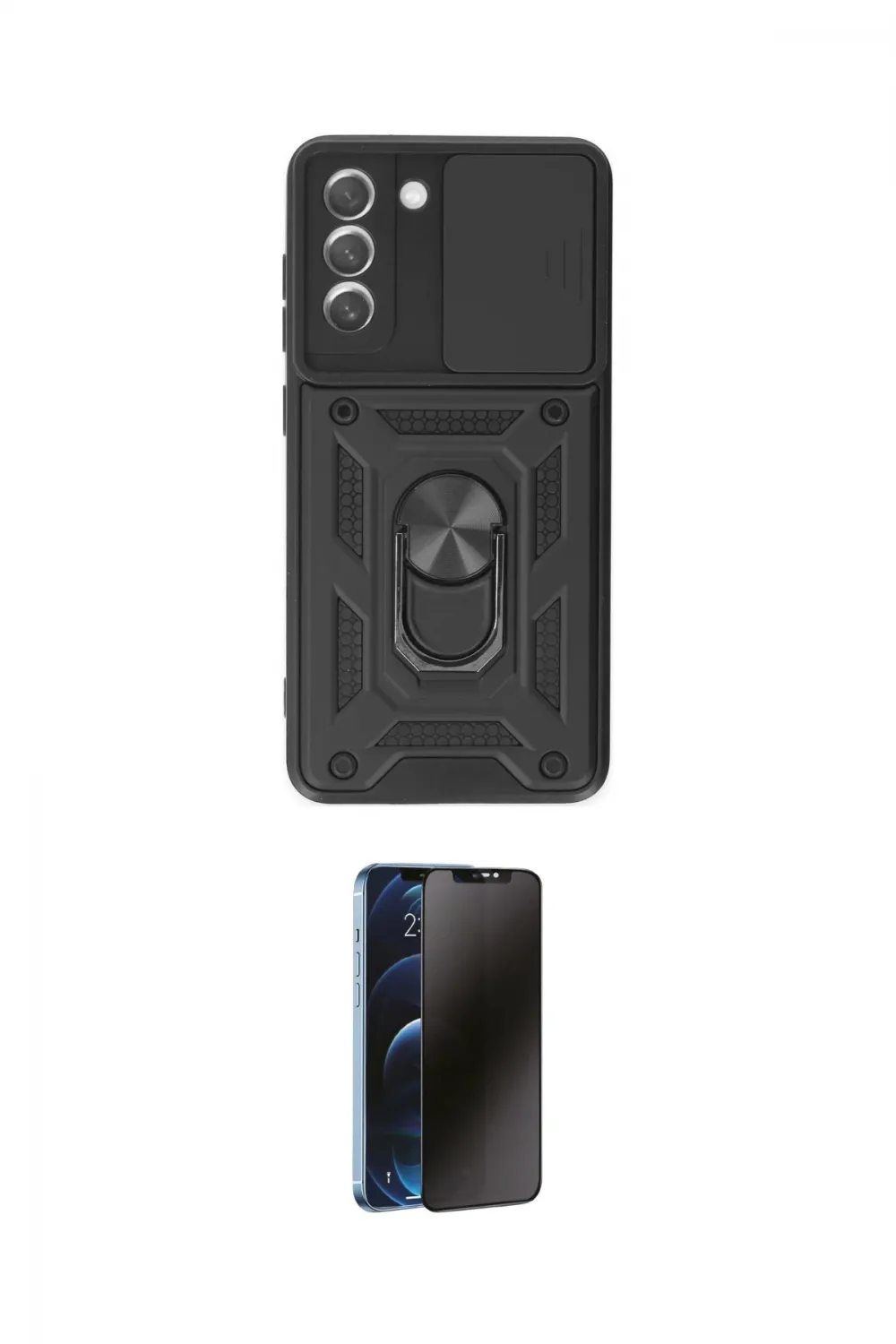 ieg™ Galaxy S21 FE Kılıf Ahenk Klasik - Siyah 3D Antistatik Hayalet Cam Ekran Koruyucu