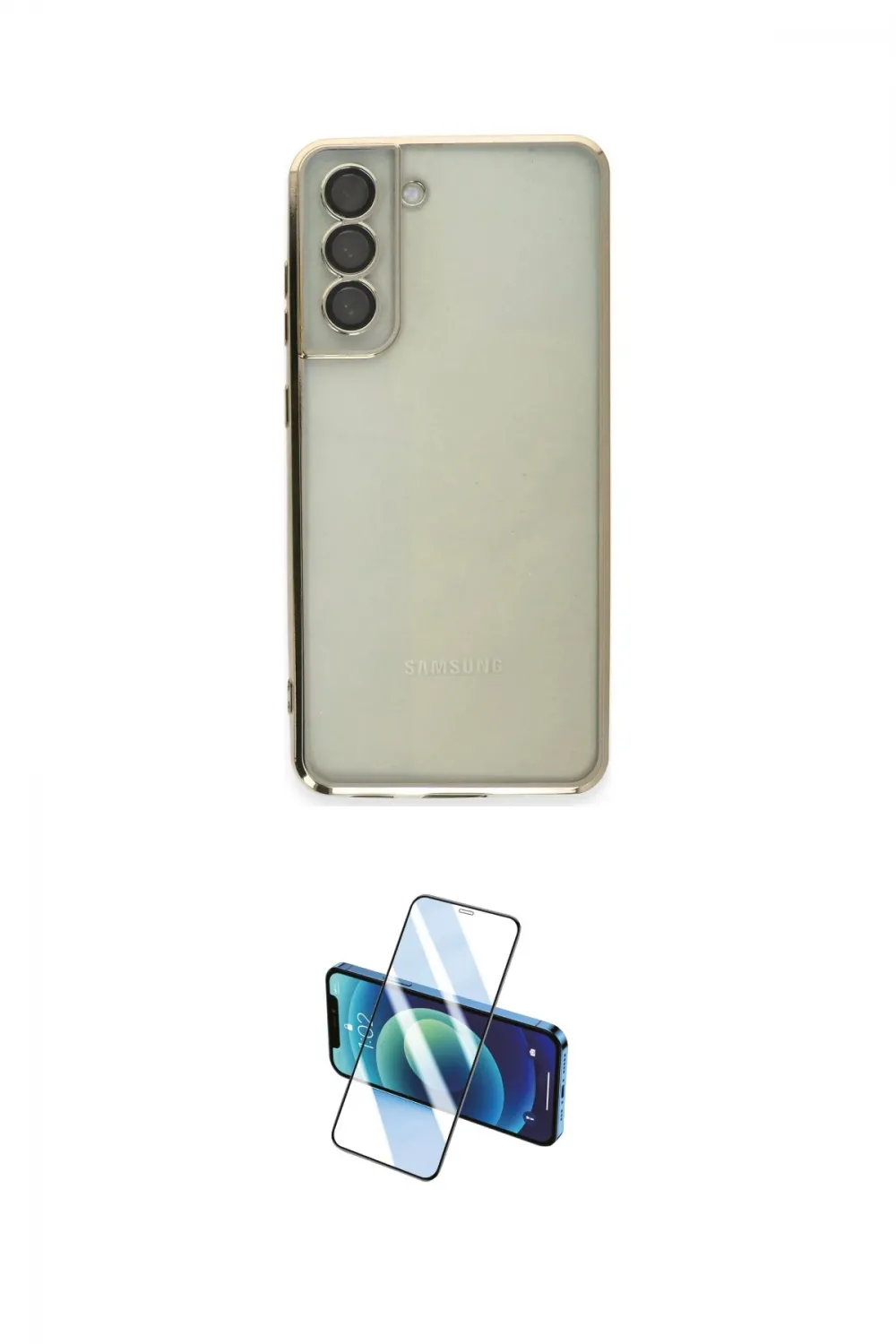 ieg™ Galaxy S21 FE Kılıf Vadi Minimal - Siyah 3D Antistatik Cam Ekran Koruyucu