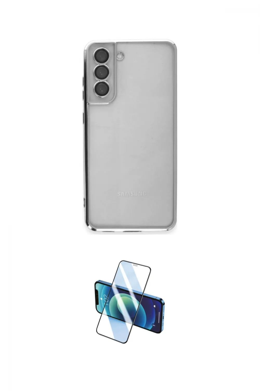 ieg™ Galaxy S21 FE Kılıf Vadi Minimal - Siyah 3D Antistatik Cam Ekran Koruyucu