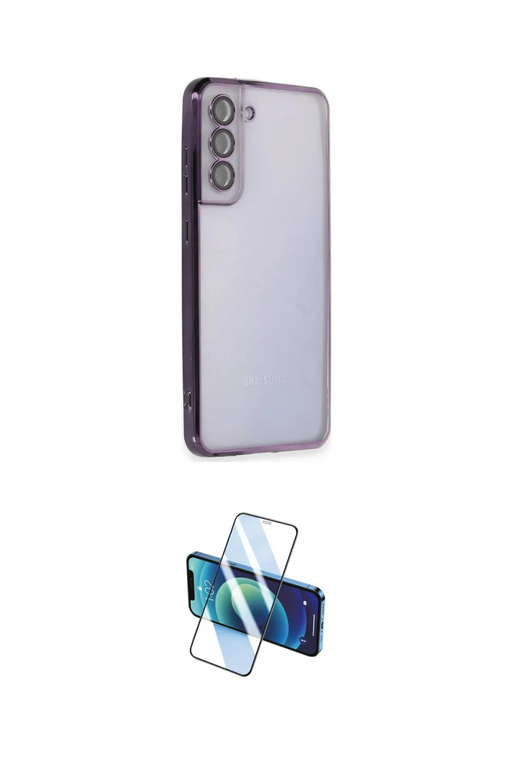 ieg™ Galaxy S21 FE Kılıf Vadi Minimal - Siyah 3D Antistatik Cam Ekran Koruyucu