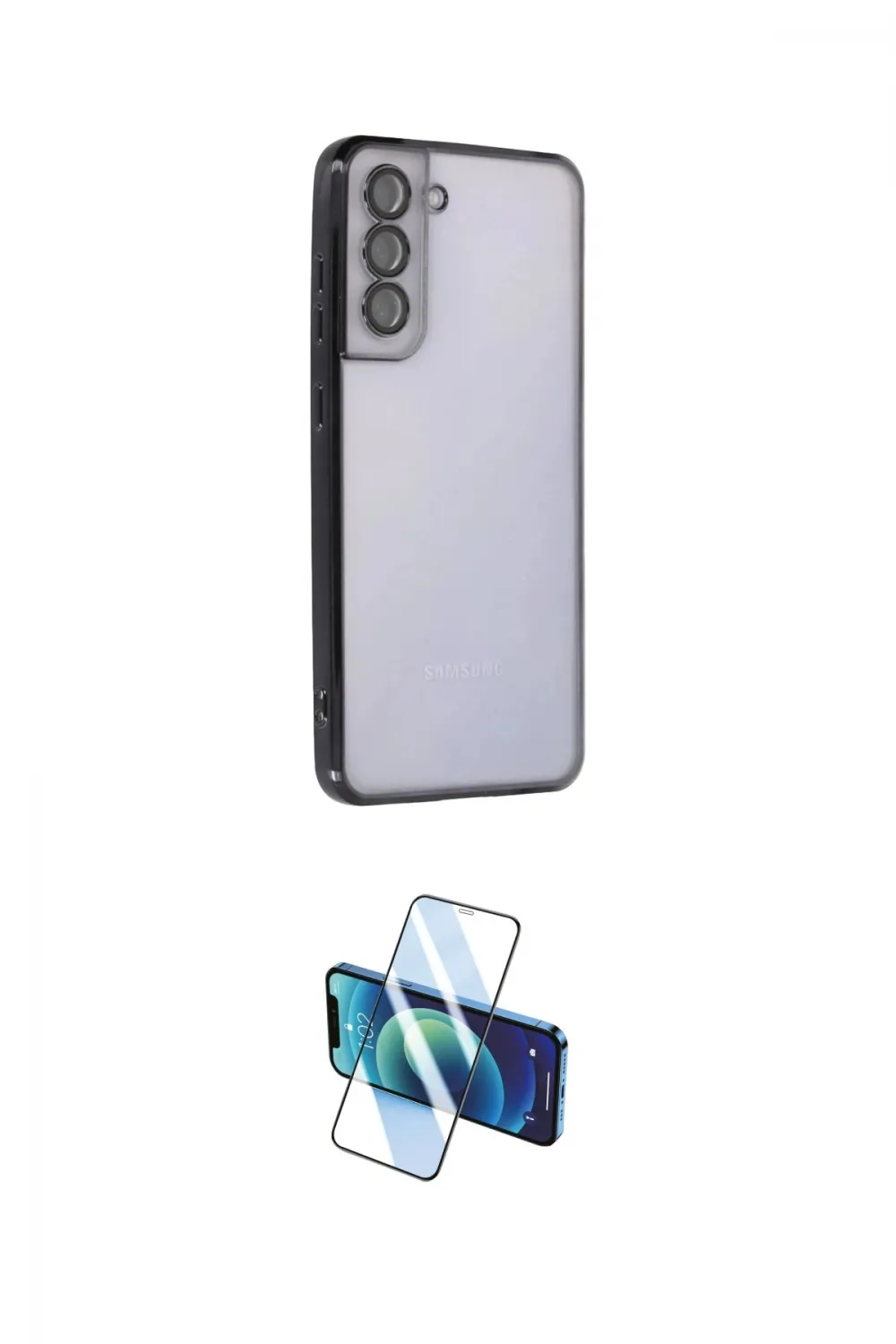 ieg™ Galaxy S21 FE Kılıf Vadi Minimal - Siyah 3D Antistatik Cam Ekran Koruyucu