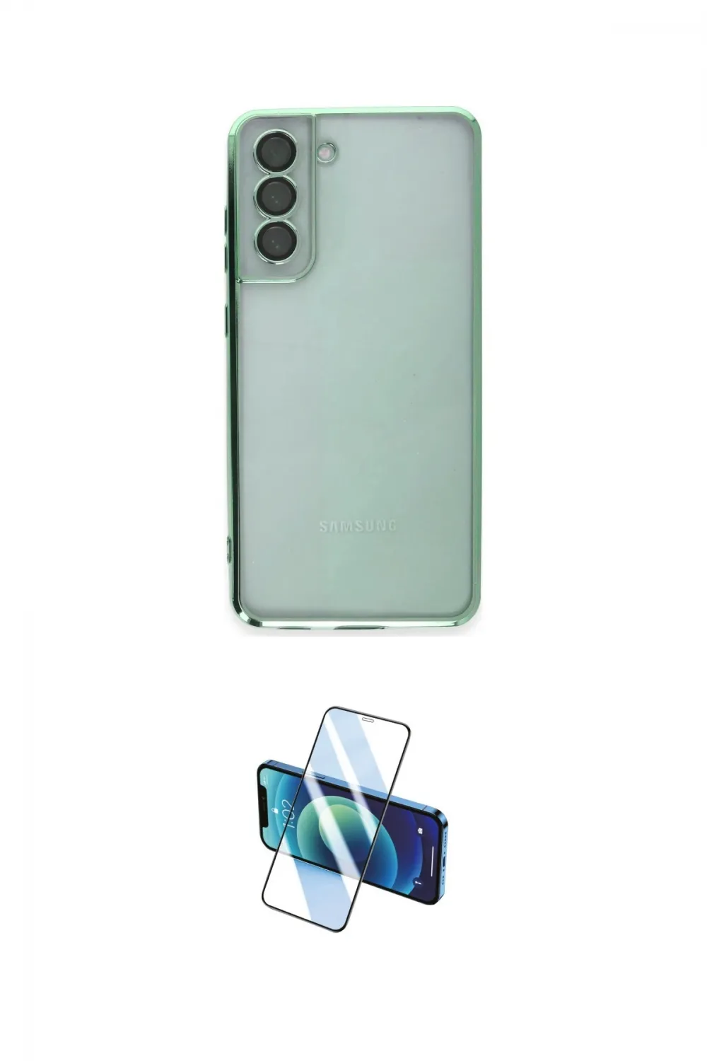 ieg™ Galaxy S21 FE Kılıf Vadi Minimal - Siyah 3D Antistatik Cam Ekran Koruyucu