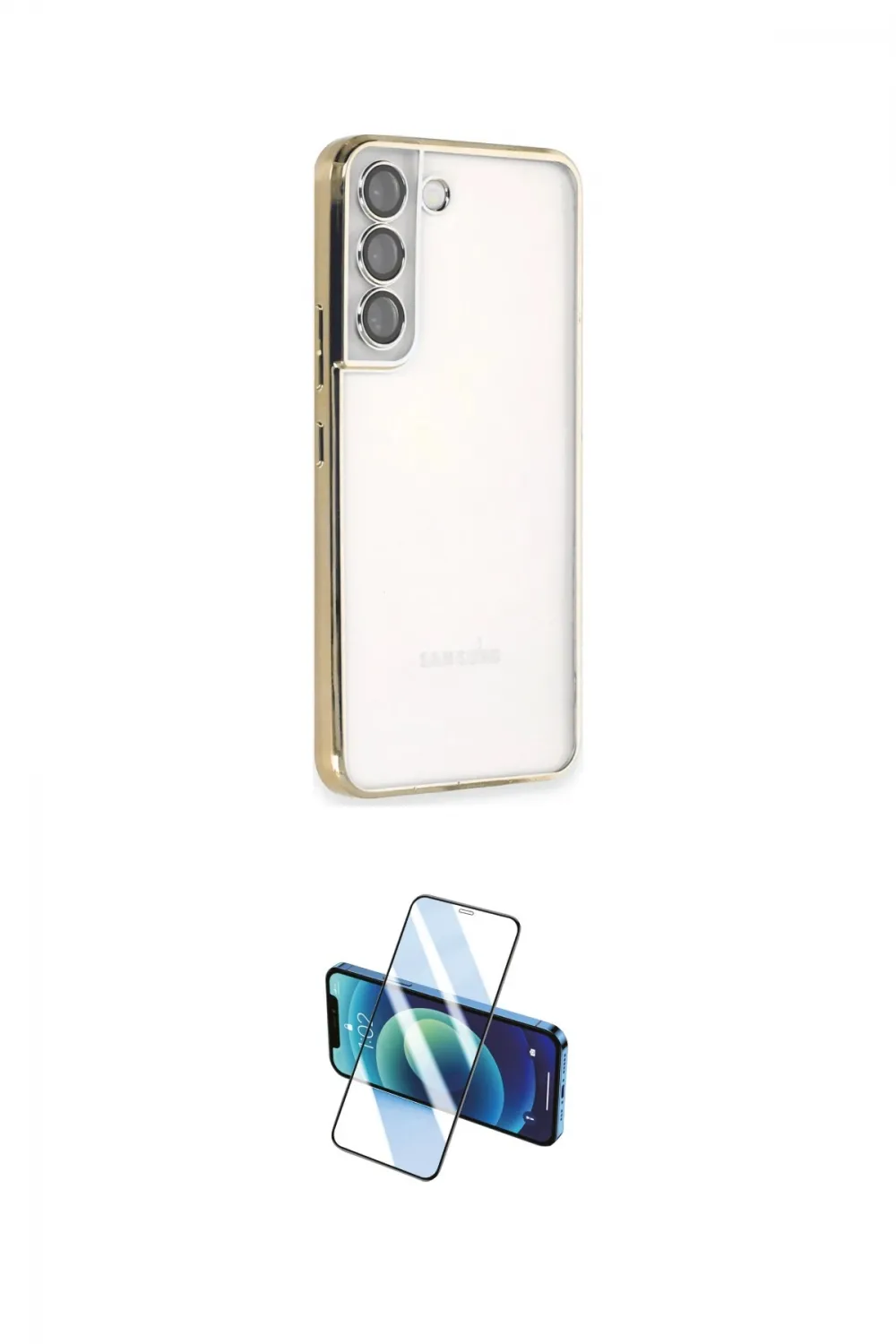 ieg™ Galaxy S22 Kılıf Vadi Minimal - Siyah 3D Antistatik Cam Ekran Koruyucu