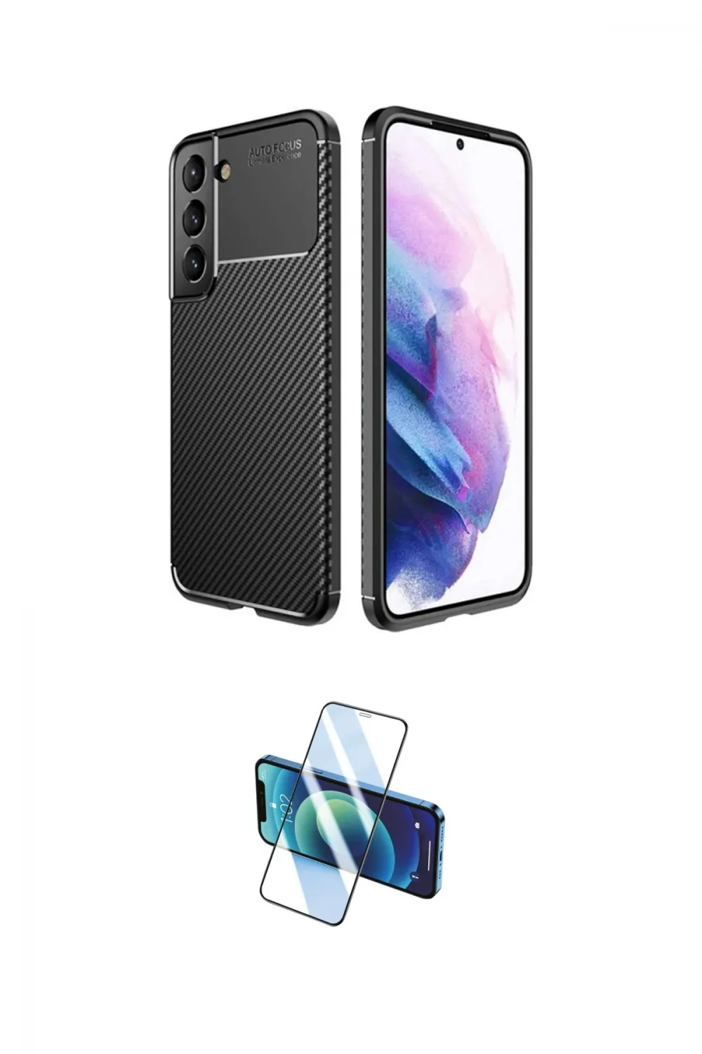 ieg™ Galaxy S22 Plus Kılıf Eksen Form Prime - Siyah 3D Antistatik Cam Ekran Koruyucu
