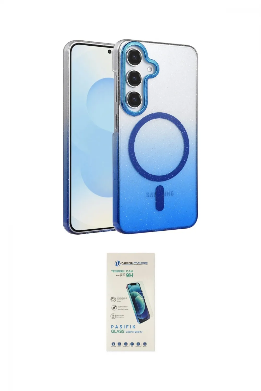 ieg™ Galaxy S23 FE Kılıf Ahenk Doku Özel Seri - Şeffaf Pasifik Cam Ekran Koruyucu