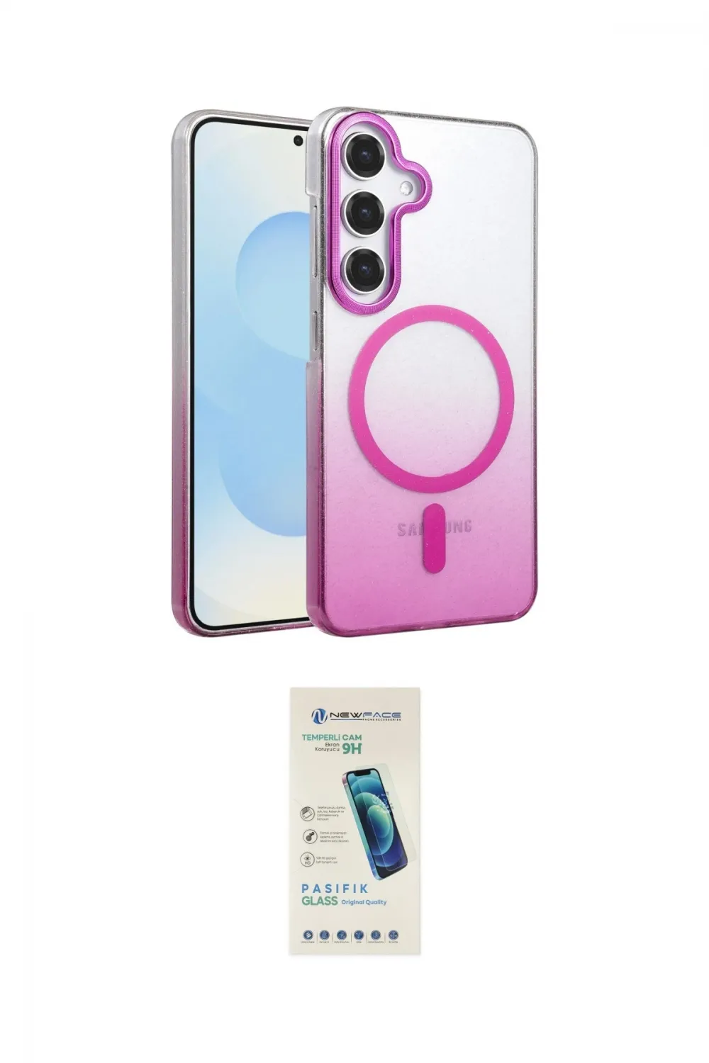 ieg™ Galaxy S23 FE Kılıf Ahenk Doku Özel Seri - Şeffaf Pasifik Cam Ekran Koruyucu