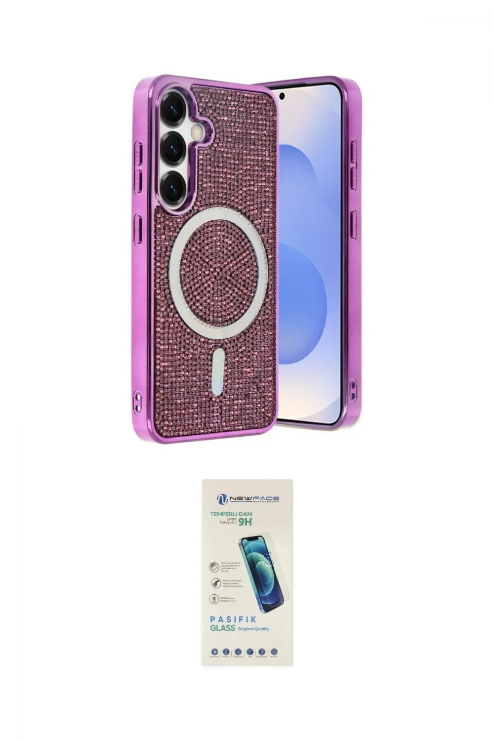 ieg™ Galaxy S23 FE Kılıf Eksen Çizgi - Şeffaf Pasifik Cam Ekran Koruyucu