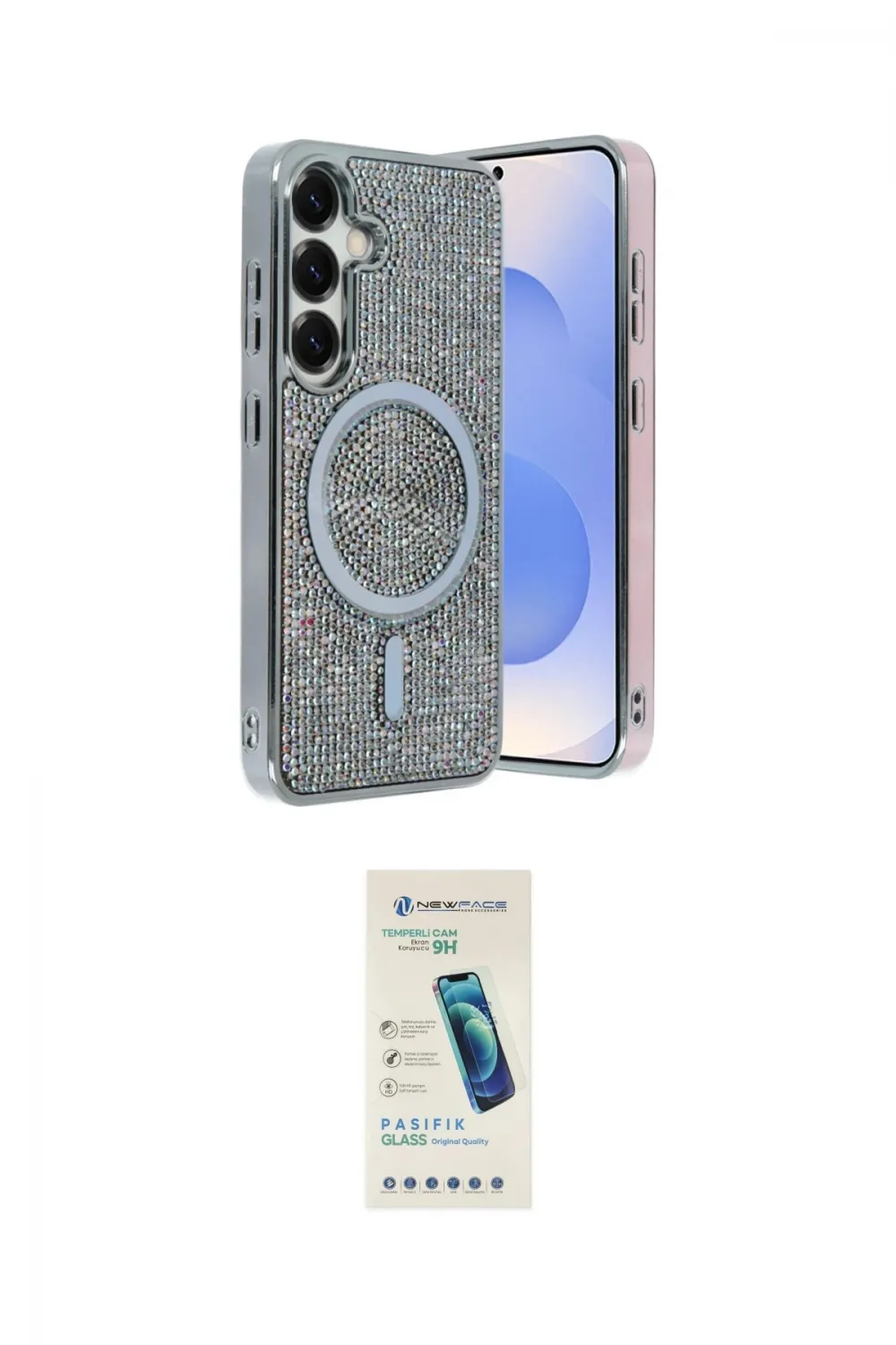 ieg™ Galaxy S23 FE Kılıf Eksen Çizgi - Şeffaf Pasifik Cam Ekran Koruyucu