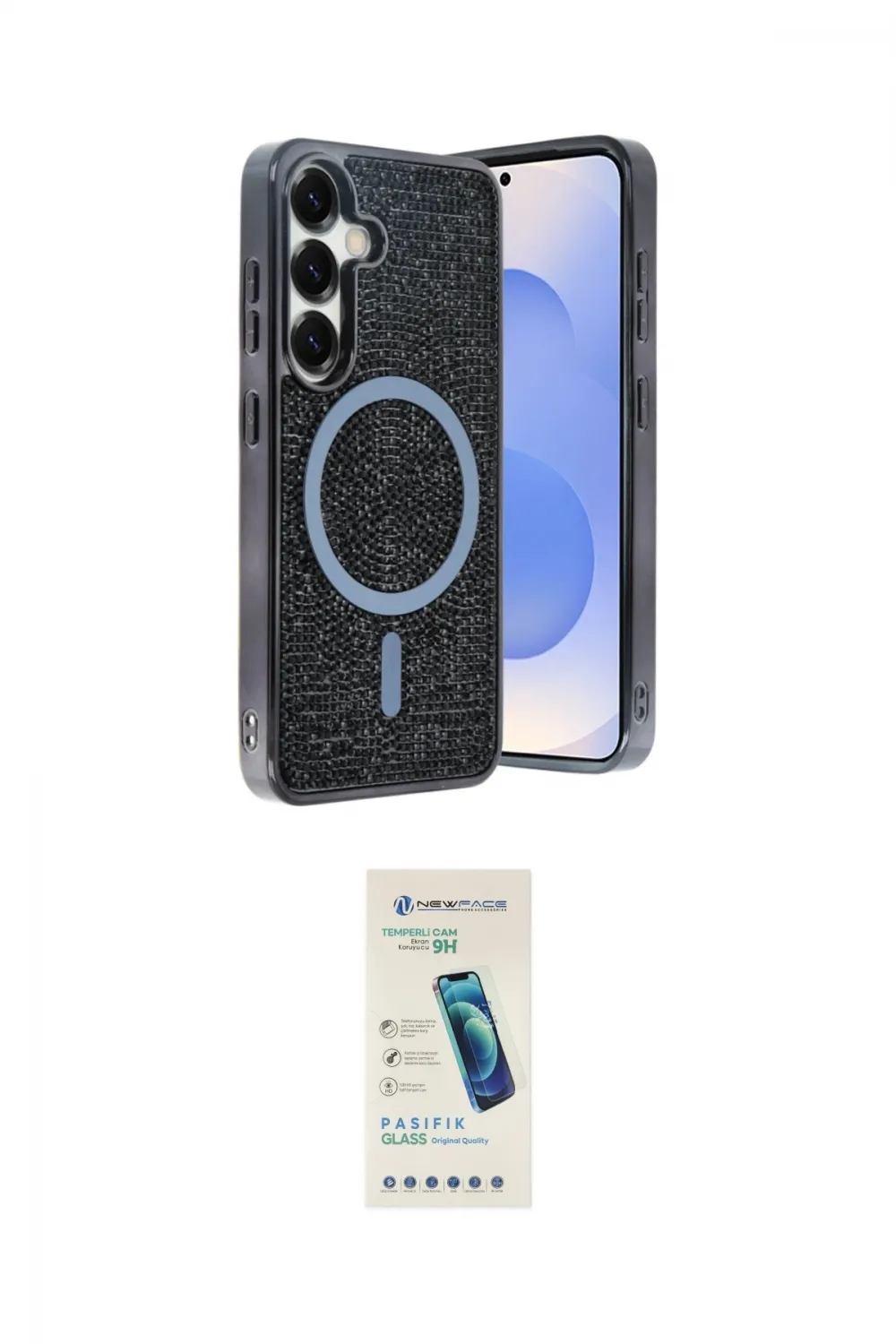 ieg™ Galaxy S23 FE Kılıf Eksen Çizgi - Şeffaf Pasifik Cam Ekran Koruyucu