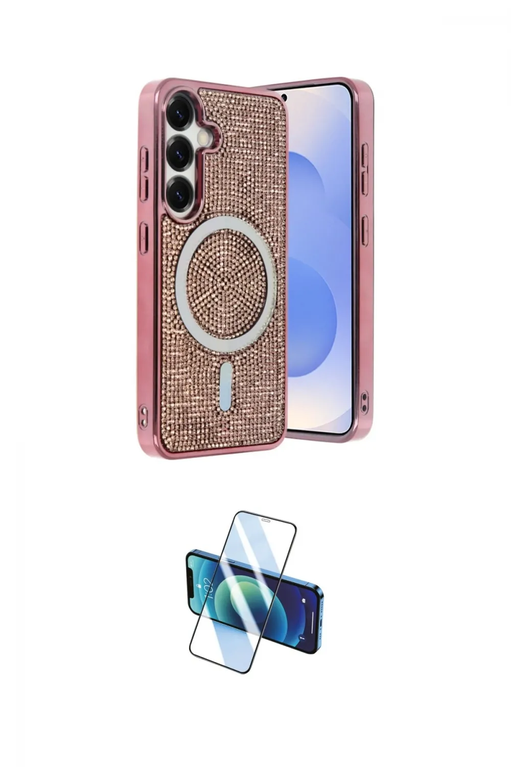 ieg™ Galaxy S23 FE Kılıf Eksen Çizgi - Siyah 3D Antistatik Cam Ekran Koruyucu