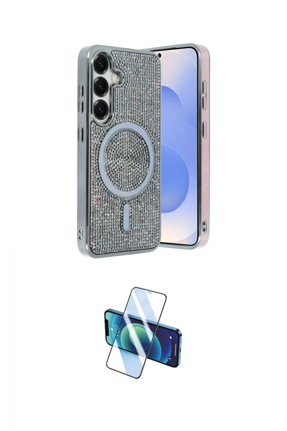 ieg™ Galaxy S23 FE Kılıf Eksen Çizgi - Siyah 3D Antistatik Cam Ekran Koruyucu