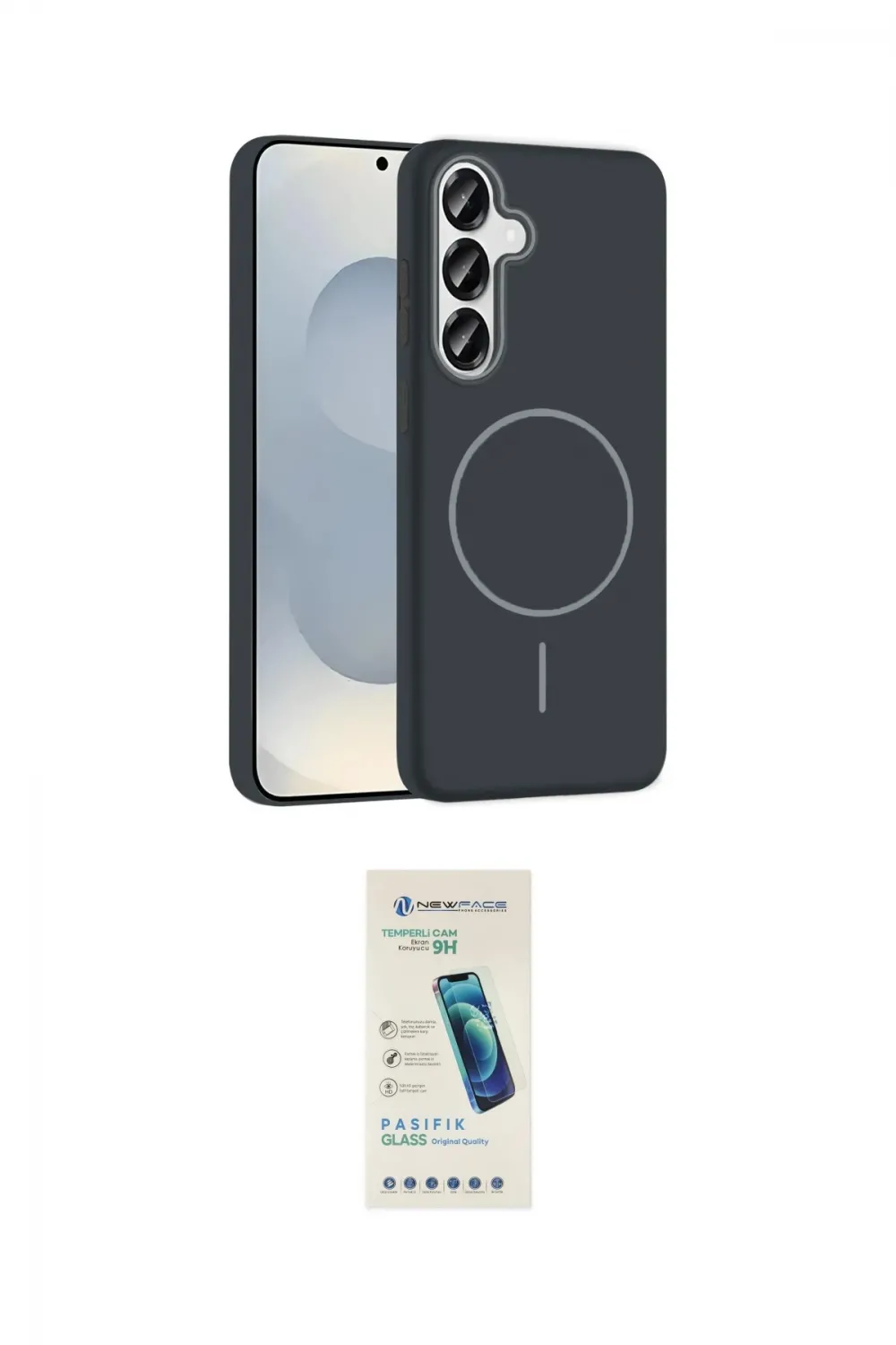 ieg™ Galaxy S23 FE Kılıf Siluet Doku Özel Seri - Şeffaf Pasifik Cam Ekran Koruyucu