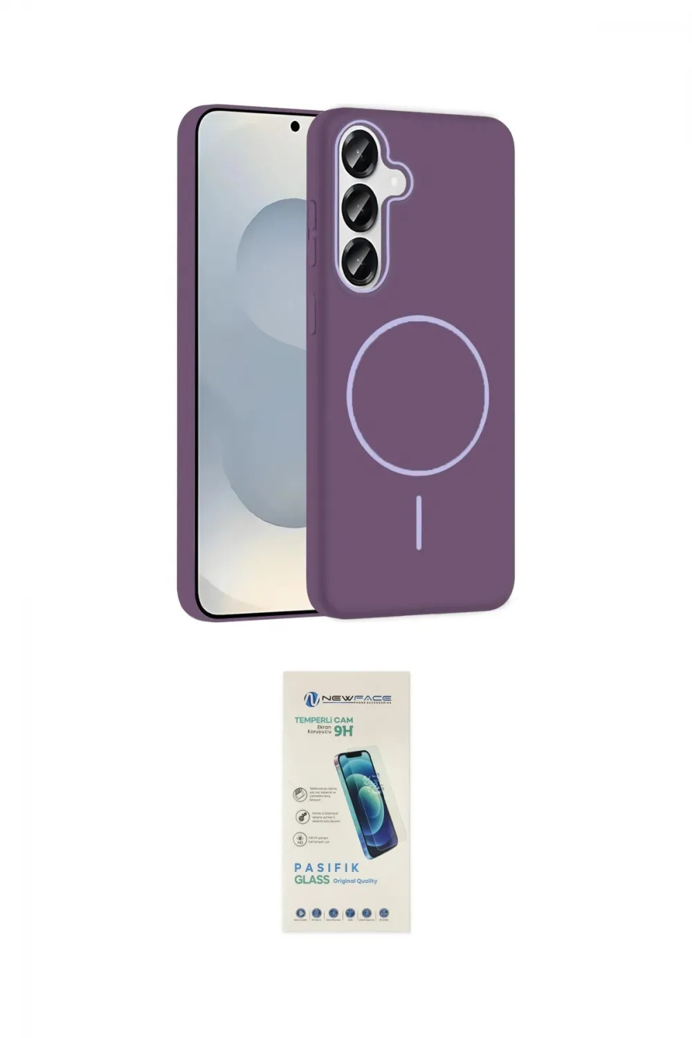 ieg™ Galaxy S23 FE Kılıf Siluet Doku Özel Seri - Şeffaf Pasifik Cam Ekran Koruyucu