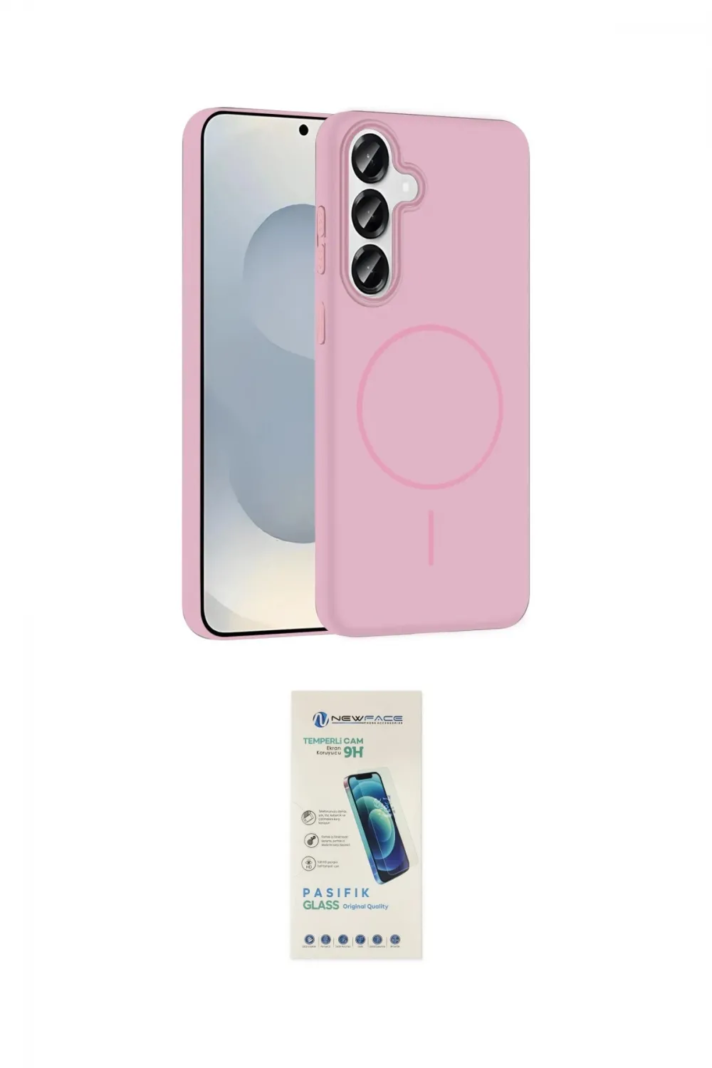 ieg™ Galaxy S23 FE Kılıf Siluet Doku Özel Seri - Şeffaf Pasifik Cam Ekran Koruyucu