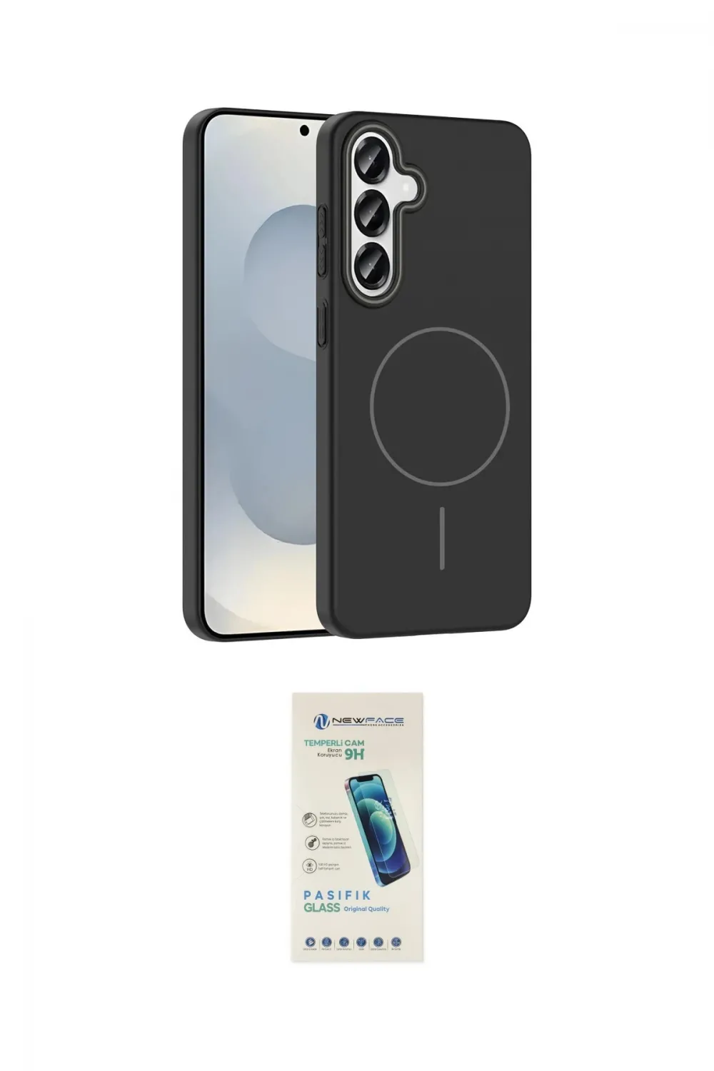 ieg™ Galaxy S23 FE Kılıf Siluet Doku Özel Seri - Şeffaf Pasifik Cam Ekran Koruyucu
