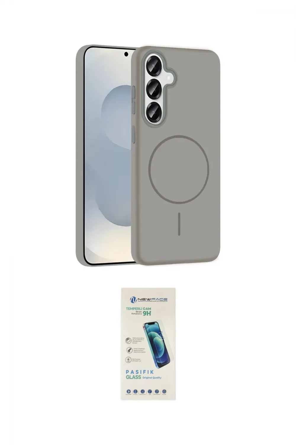ieg™ Galaxy S23 FE Kılıf Siluet Doku Özel Seri - Şeffaf Pasifik Cam Ekran Koruyucu