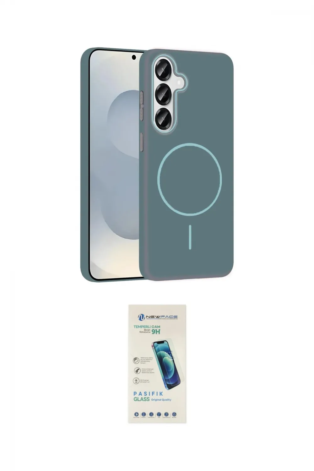 ieg™ Galaxy S23 FE Kılıf Siluet Doku Özel Seri - Şeffaf Pasifik Cam Ekran Koruyucu