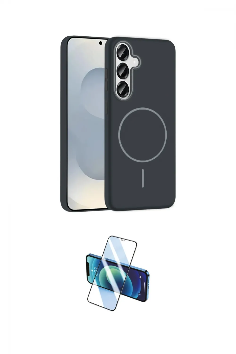 ieg™ Galaxy S23 FE Kılıf Siluet Doku Özel Seri - Siyah 3D Antistatik Cam Ekran Koruyucu