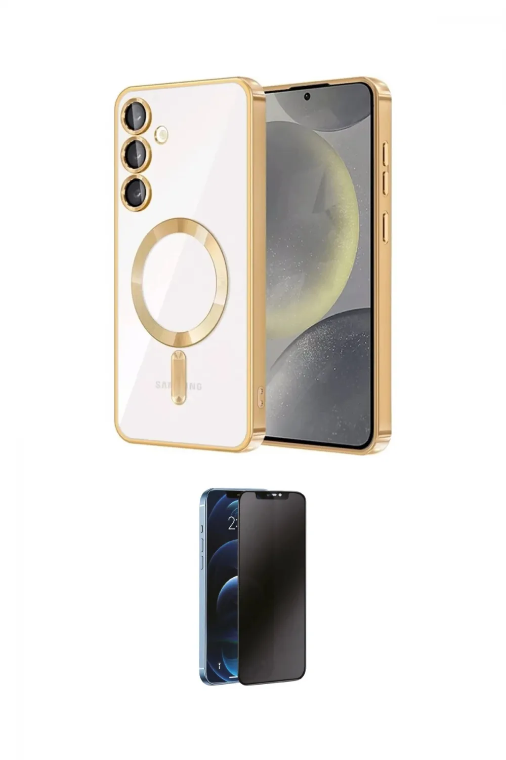 ieg™ Galaxy S23 Kılıf Nova Işık Özel Seri - Siyah 3D Antistatik Hayalet Cam Ekran Koruyucu
