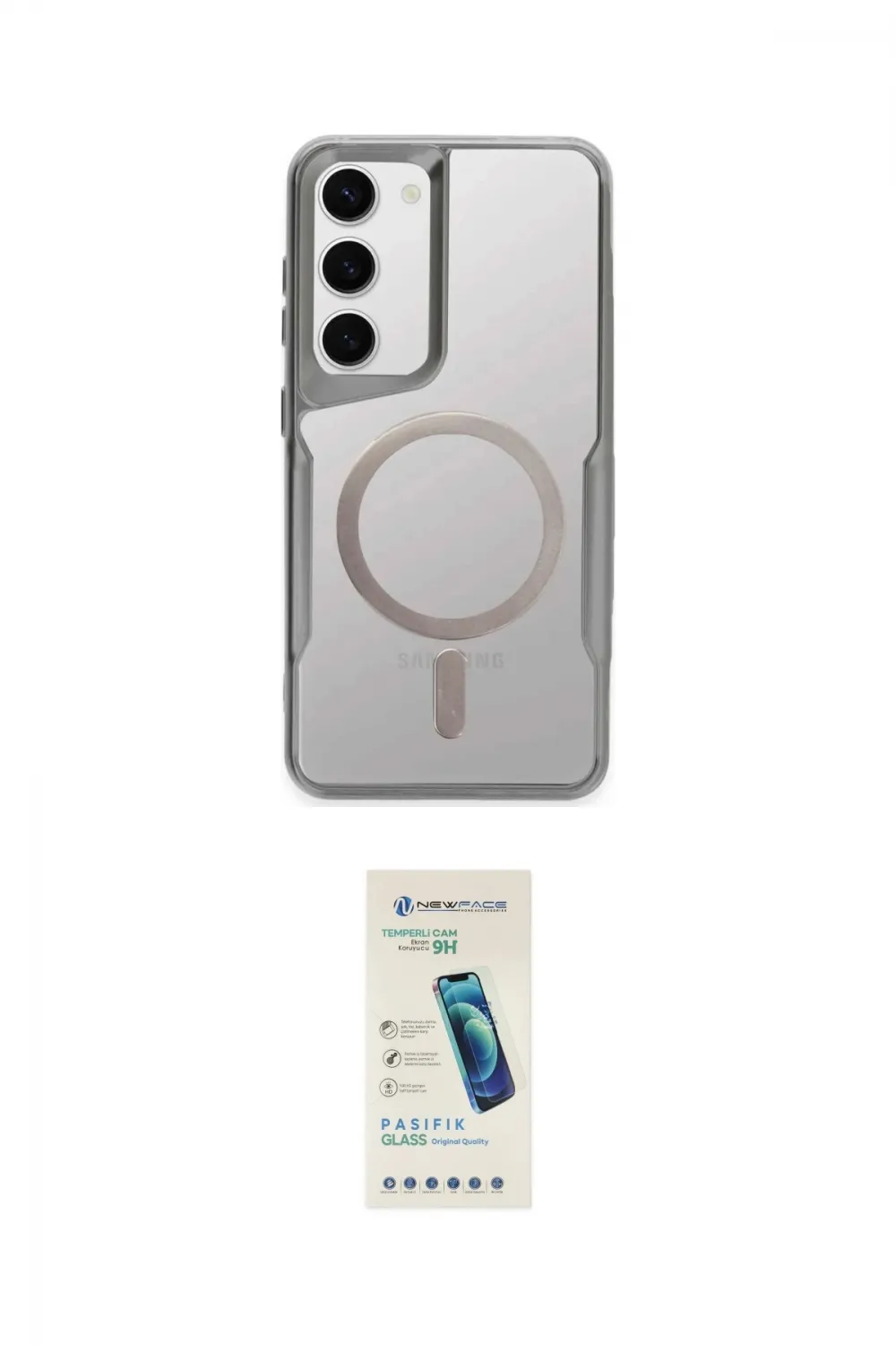 ieg™ Galaxy S23 Kılıf Yadigar Klasik Özel Seri - Şeffaf Pasifik Cam Ekran Koruyucu